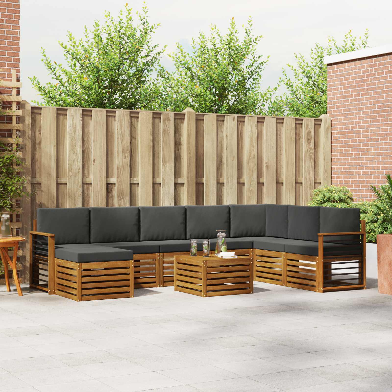 Outdoor-Sofagarnitur mit Kissen 9 pcs Natur und Anthrazit