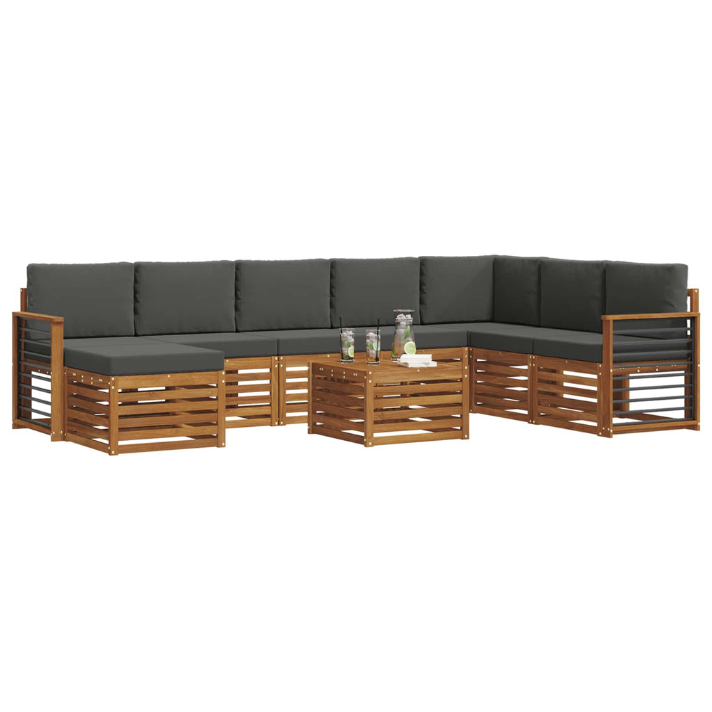 Outdoor-Sofagarnitur mit Kissen 9 pcs Natur und Anthrazit