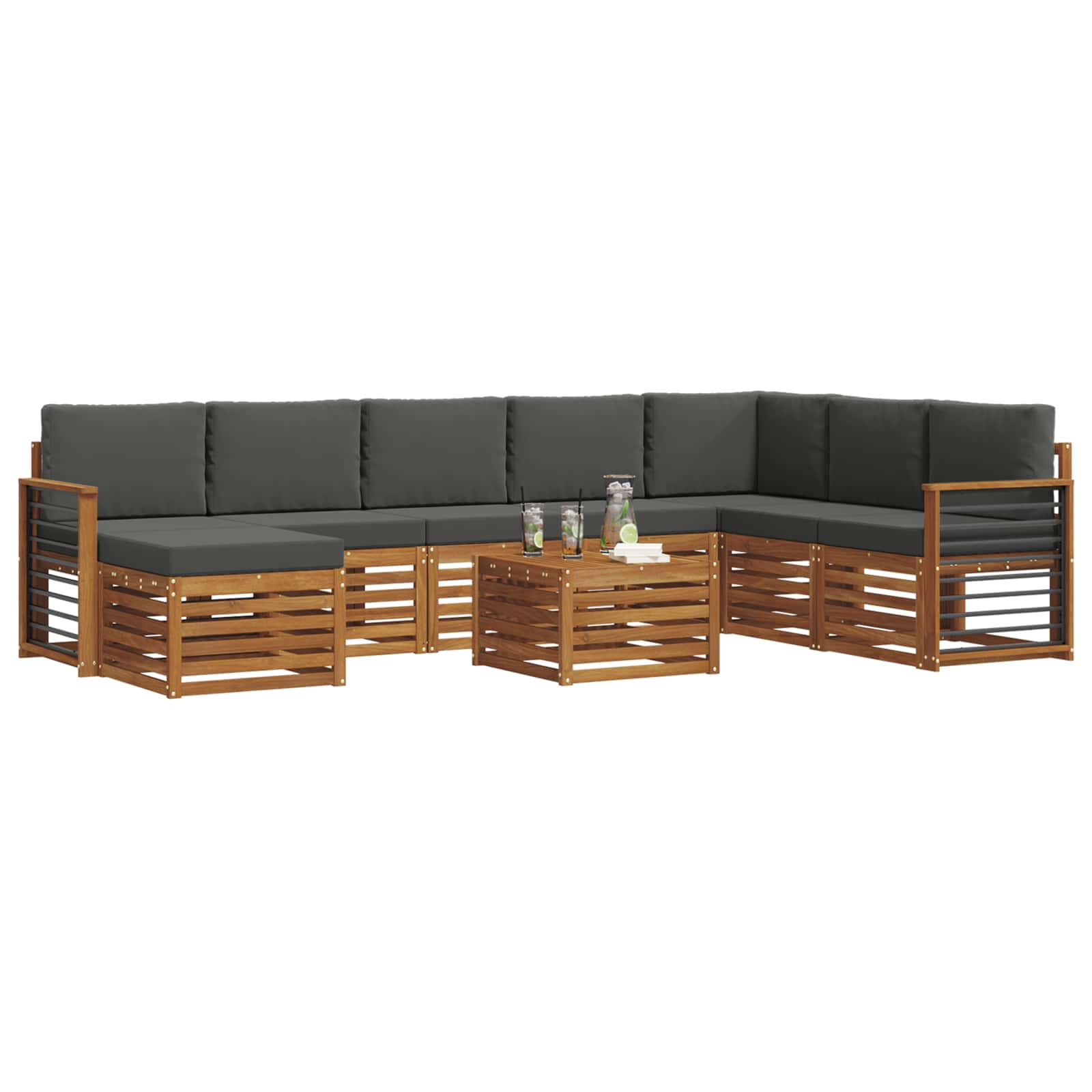 Outdoor-Sofagarnitur mit Kissen 9 pcs Natur und Anthrazit