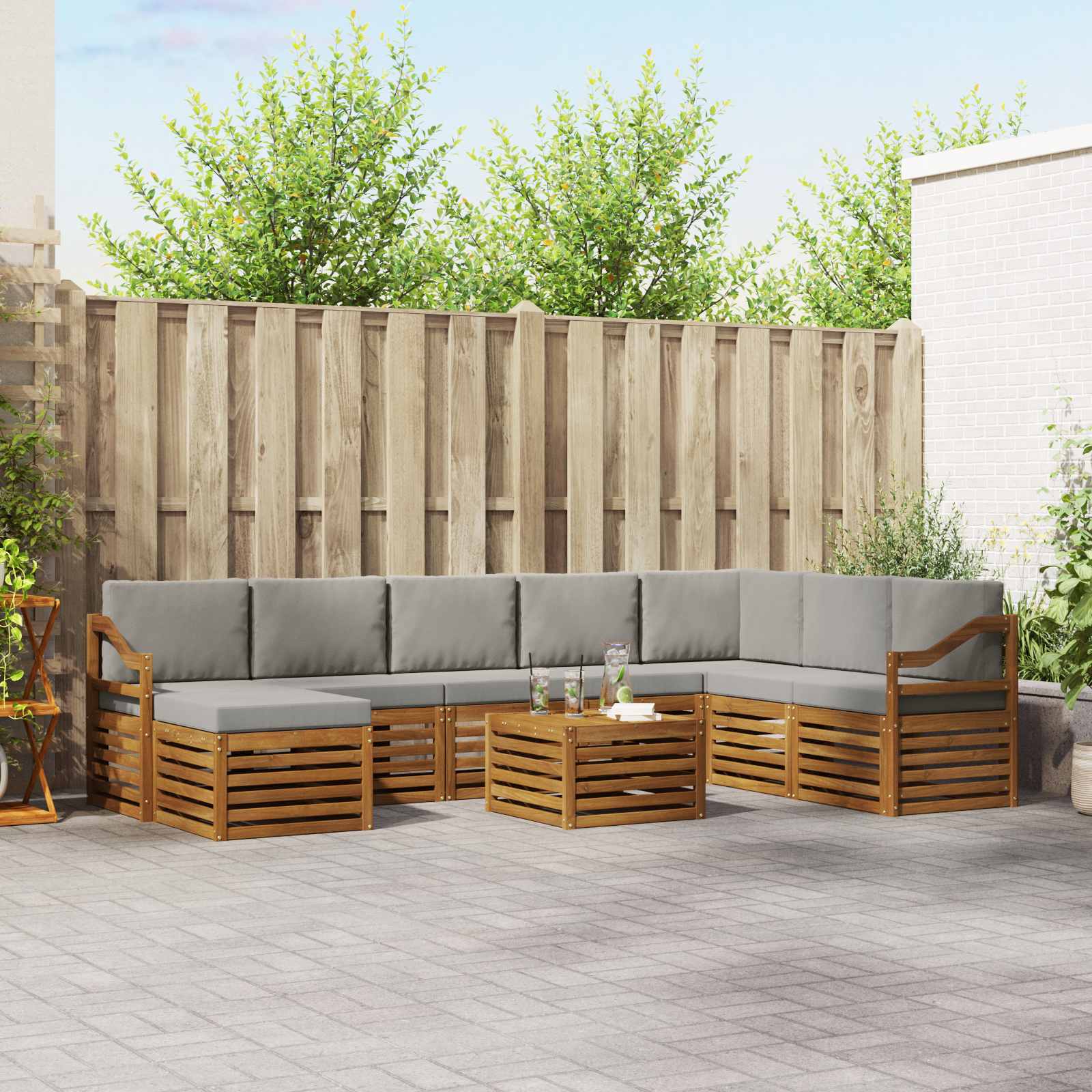 Outdoor-Sofagarnitur mit Kissen 9 pcs Natürlich und Hellgrau