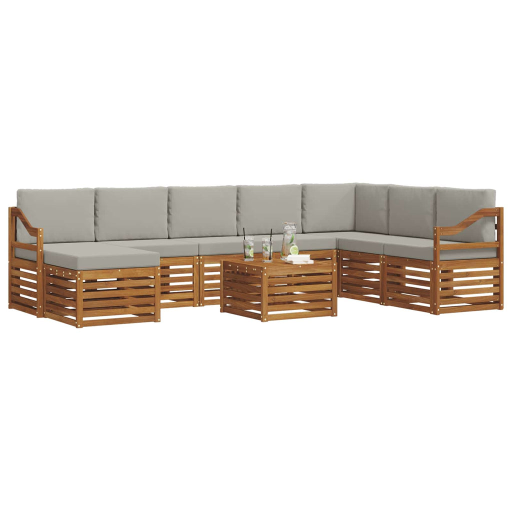 Outdoor-Sofagarnitur mit Kissen 9 pcs Natürlich und Hellgrau