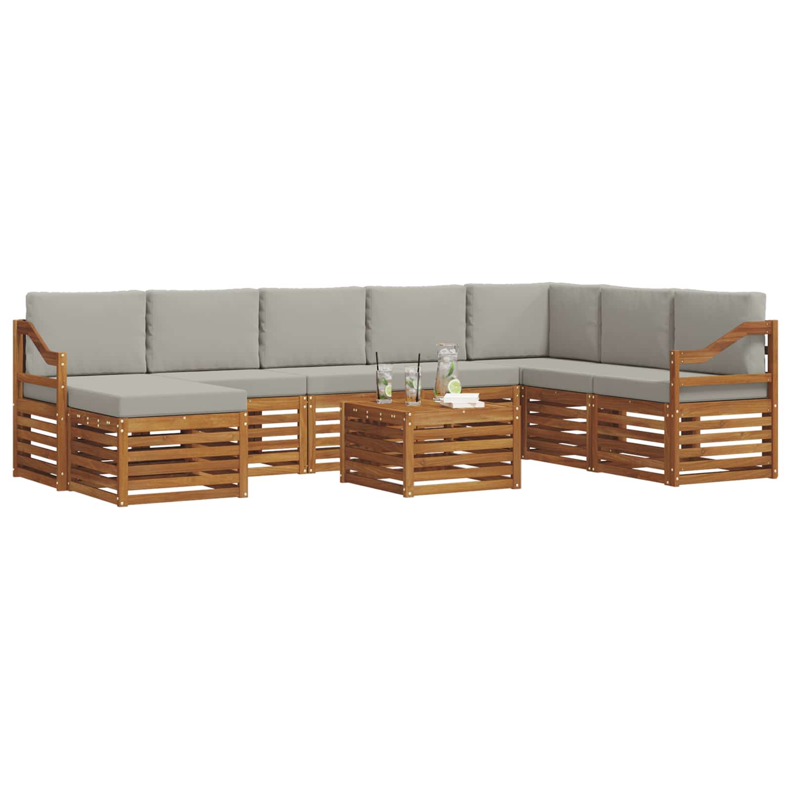 Outdoor-Sofagarnitur mit Kissen 9 pcs Natürlich und Hellgrau