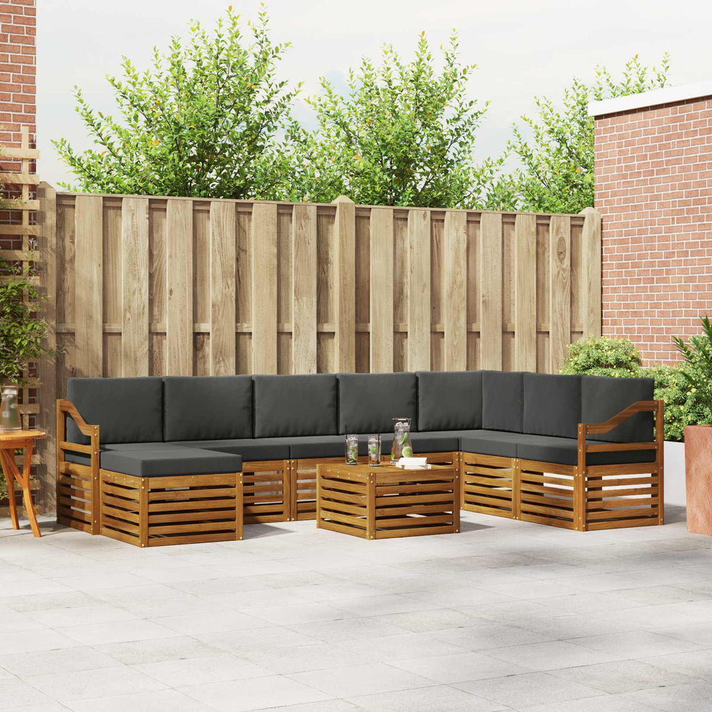 Outdoor-Sofagarnitur mit Kissen 9 pcs Natur und Anthrazit