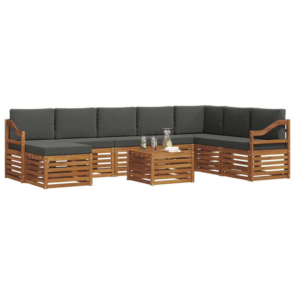 Outdoor-Sofagarnitur mit Kissen 9 pcs Natur und Anthrazit