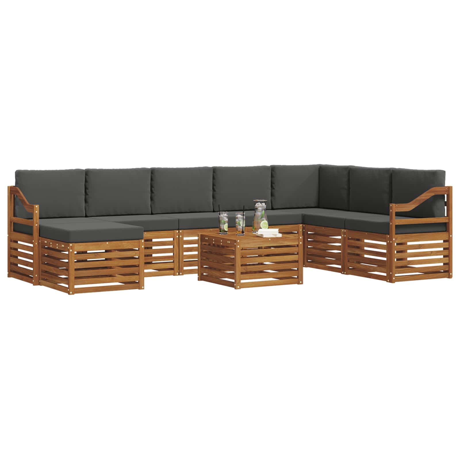 Outdoor-Sofagarnitur mit Kissen 9 pcs Natur und Anthrazit
