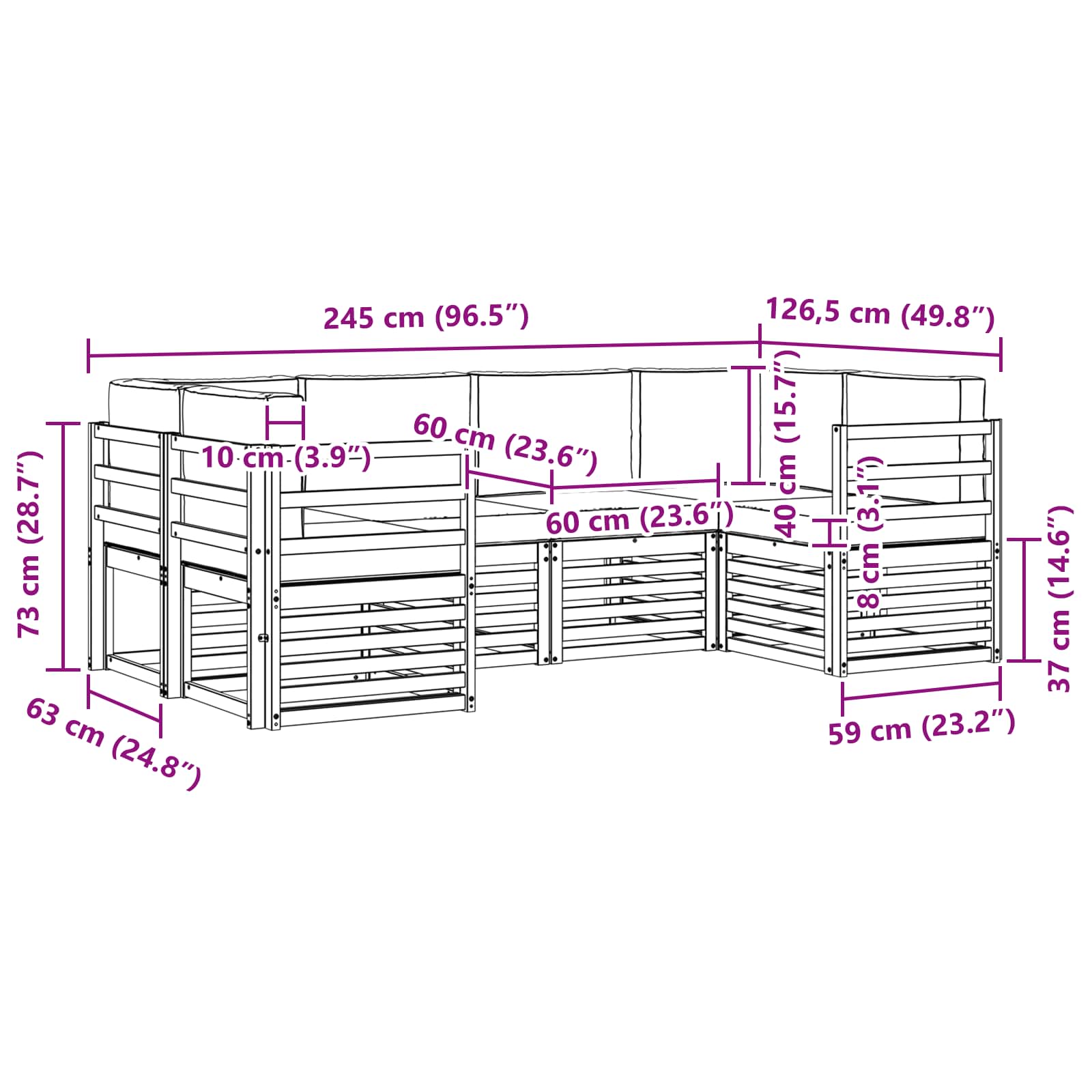 Ecksofa Set mit Kissen 6 pcs Natur und Creme