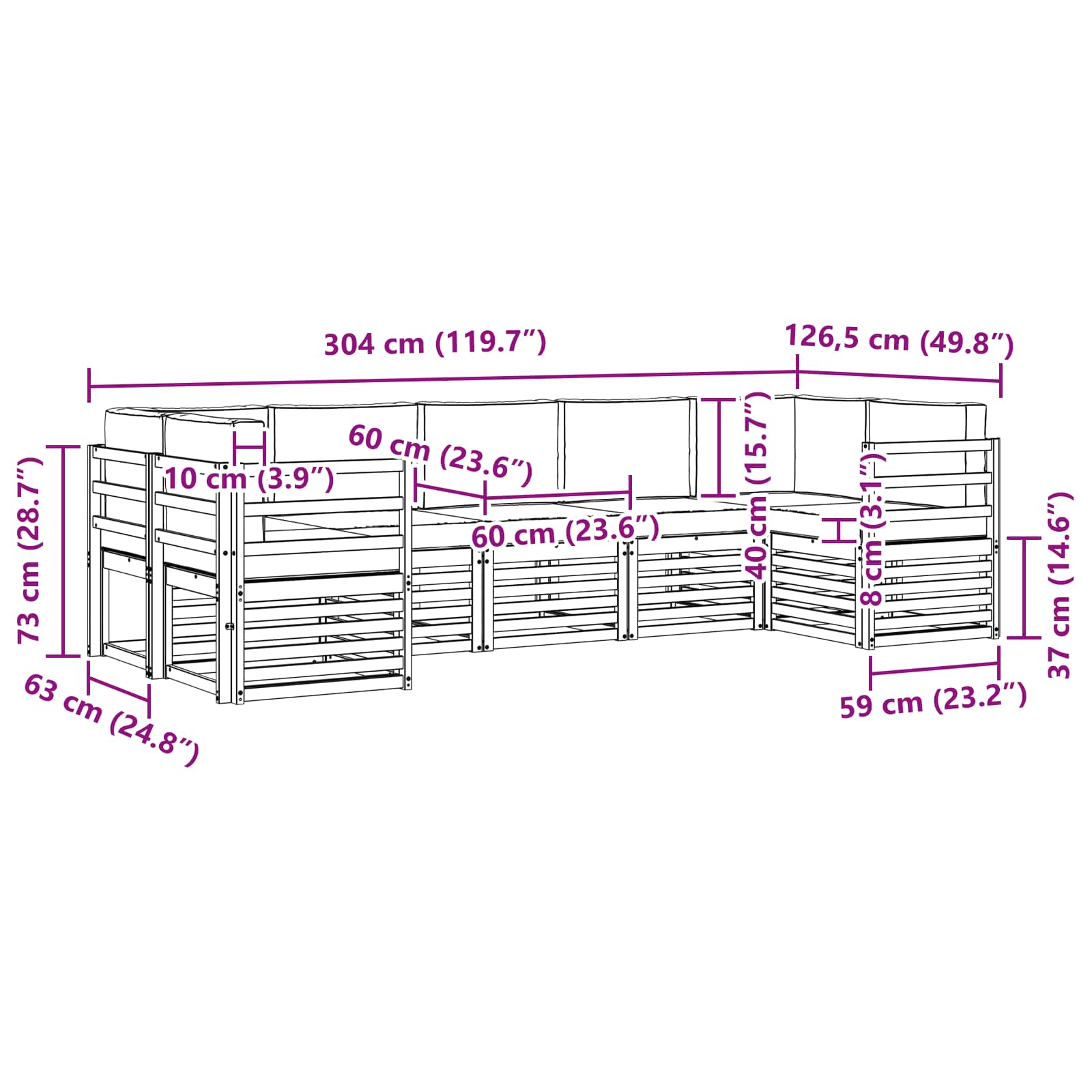 Outdoor-Sofagarnitur 7 pcs Natur und Creme