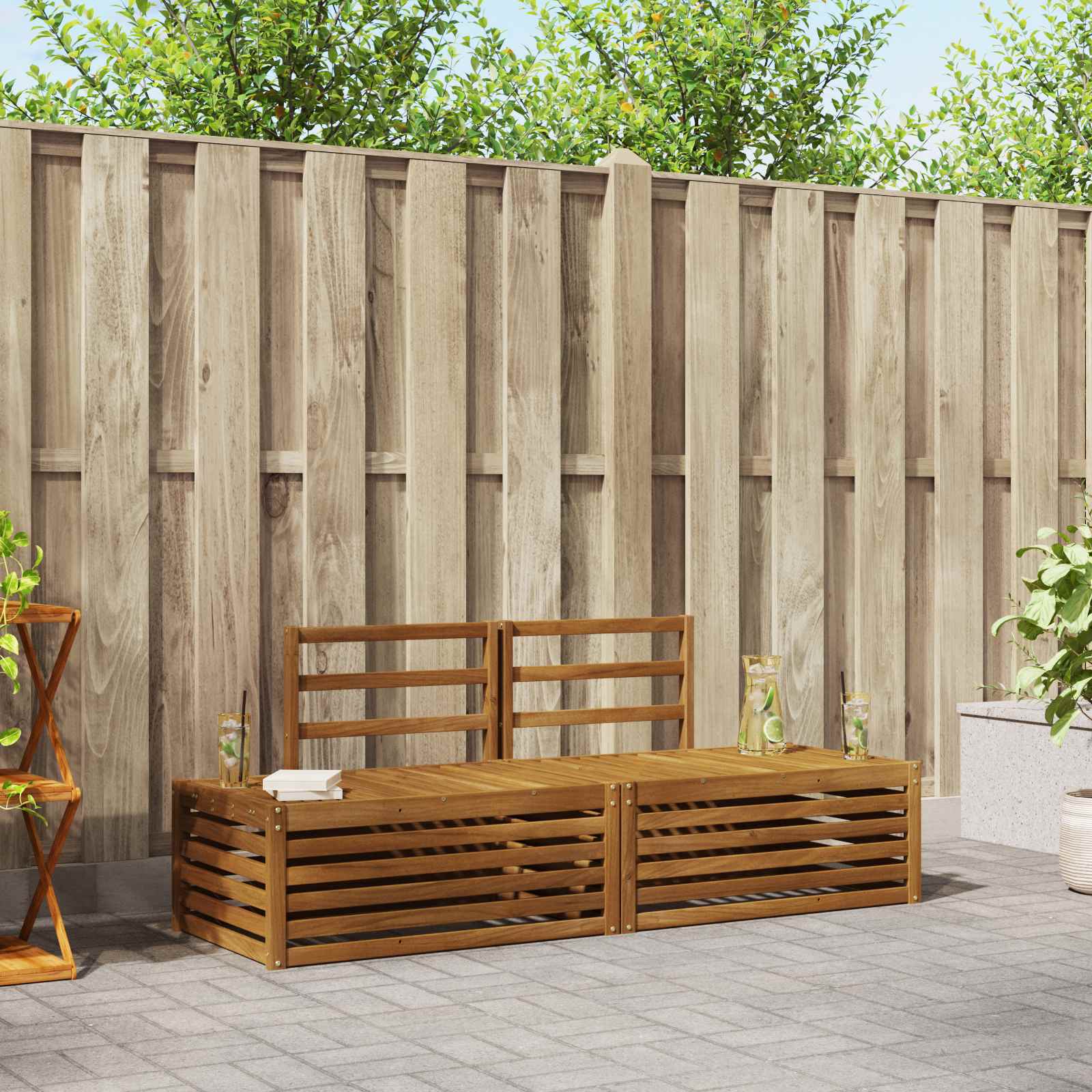 Outdoor-Sofagarnitur 2 Stück Natur 182,5 x 63 x 73 cm