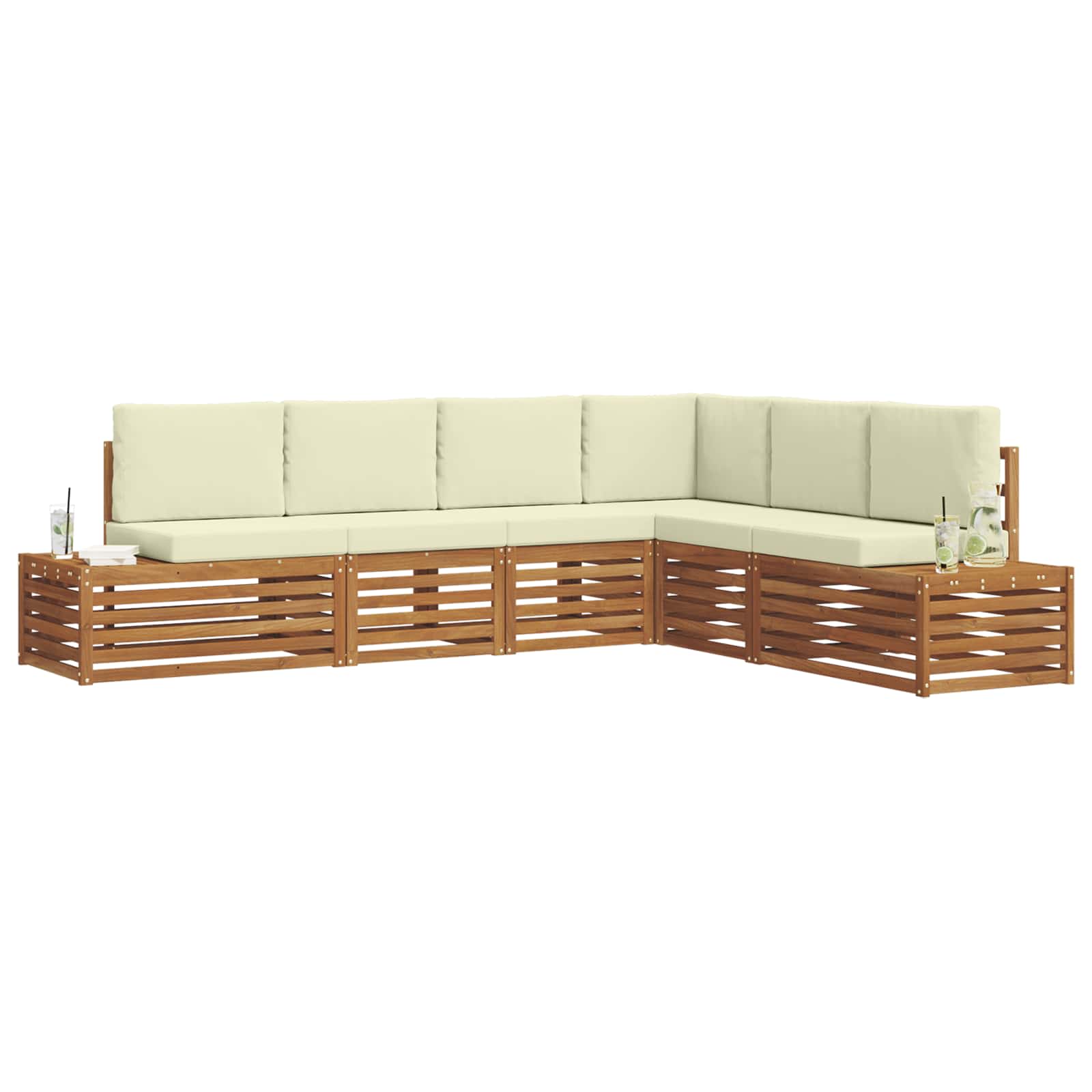 Outdoor-Sofagarnitur Natur und Creme 273 x 213,5 x 73 cm