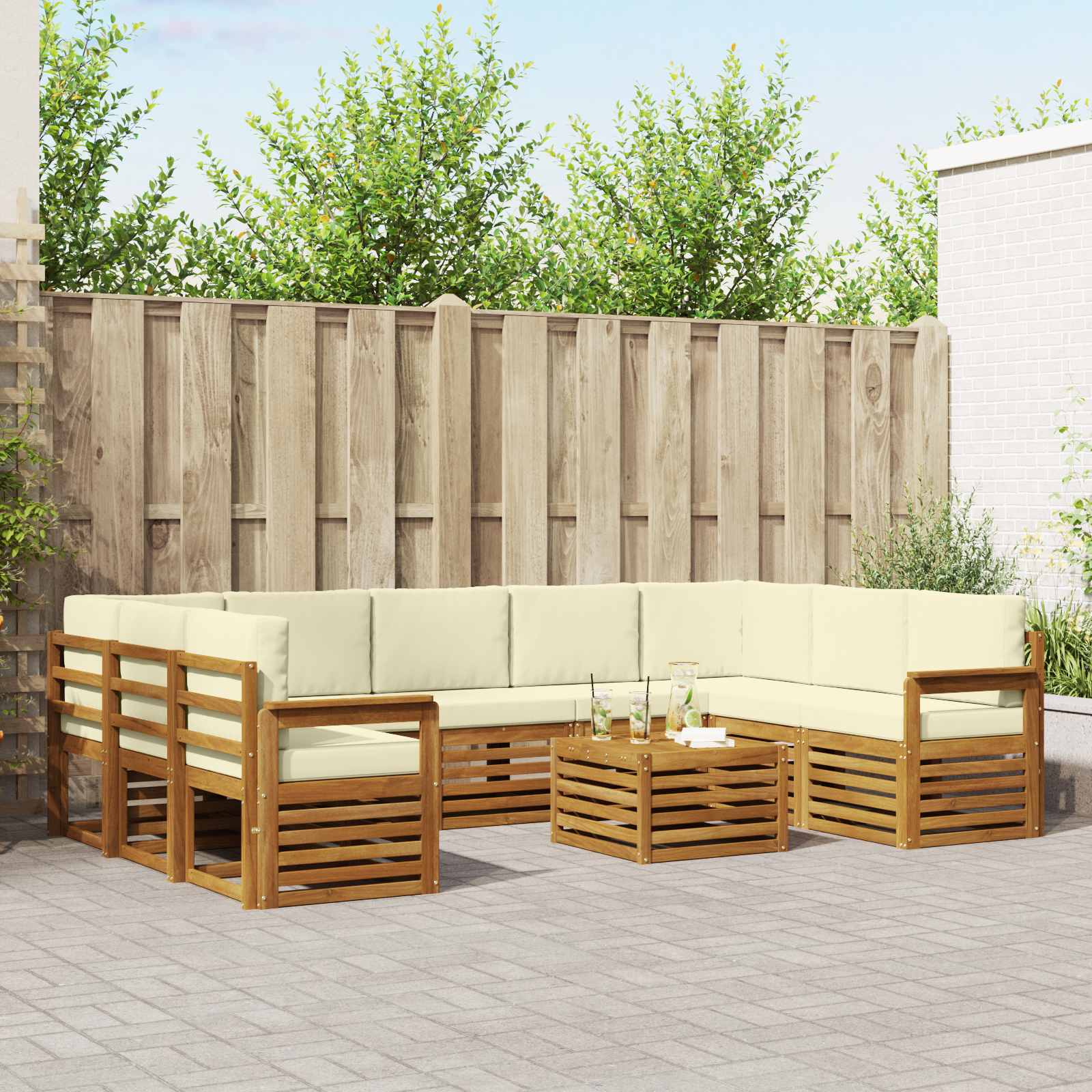Sofagarnituren 10 pcs Natur und Creme Massivholz Akazie
