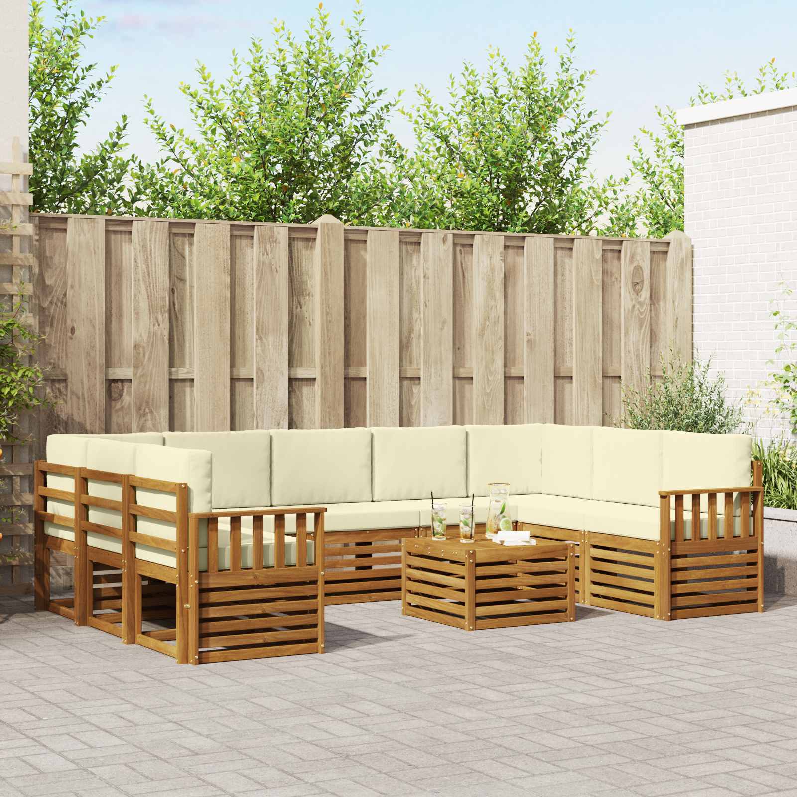 Sofagarnituren 10 pcs Natur und Creme Massivholz Akazie