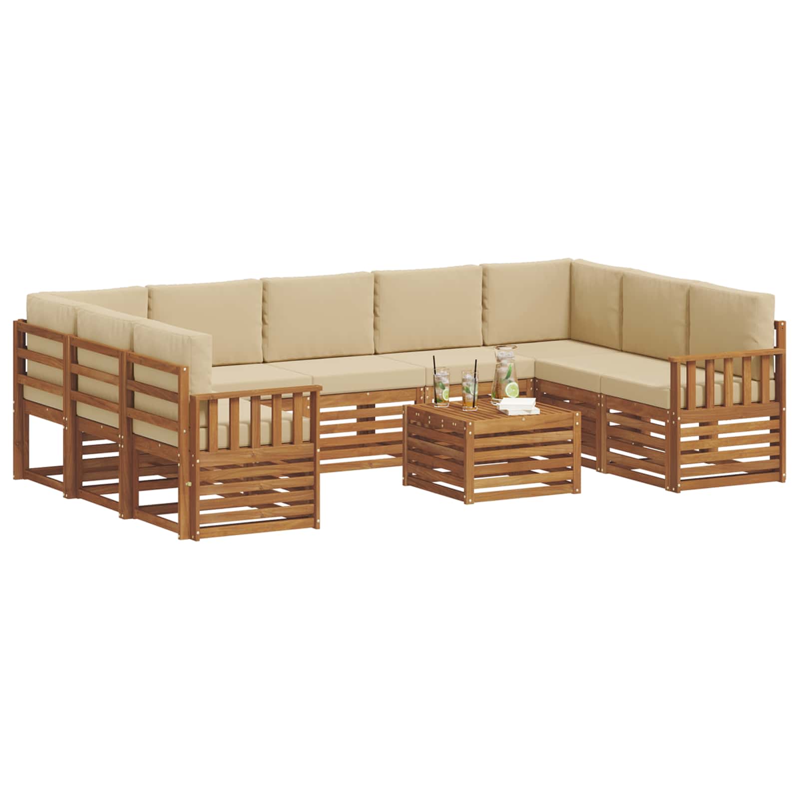 Sofagarnituren 10 pcs Natur und Beige Massivholz Akazie