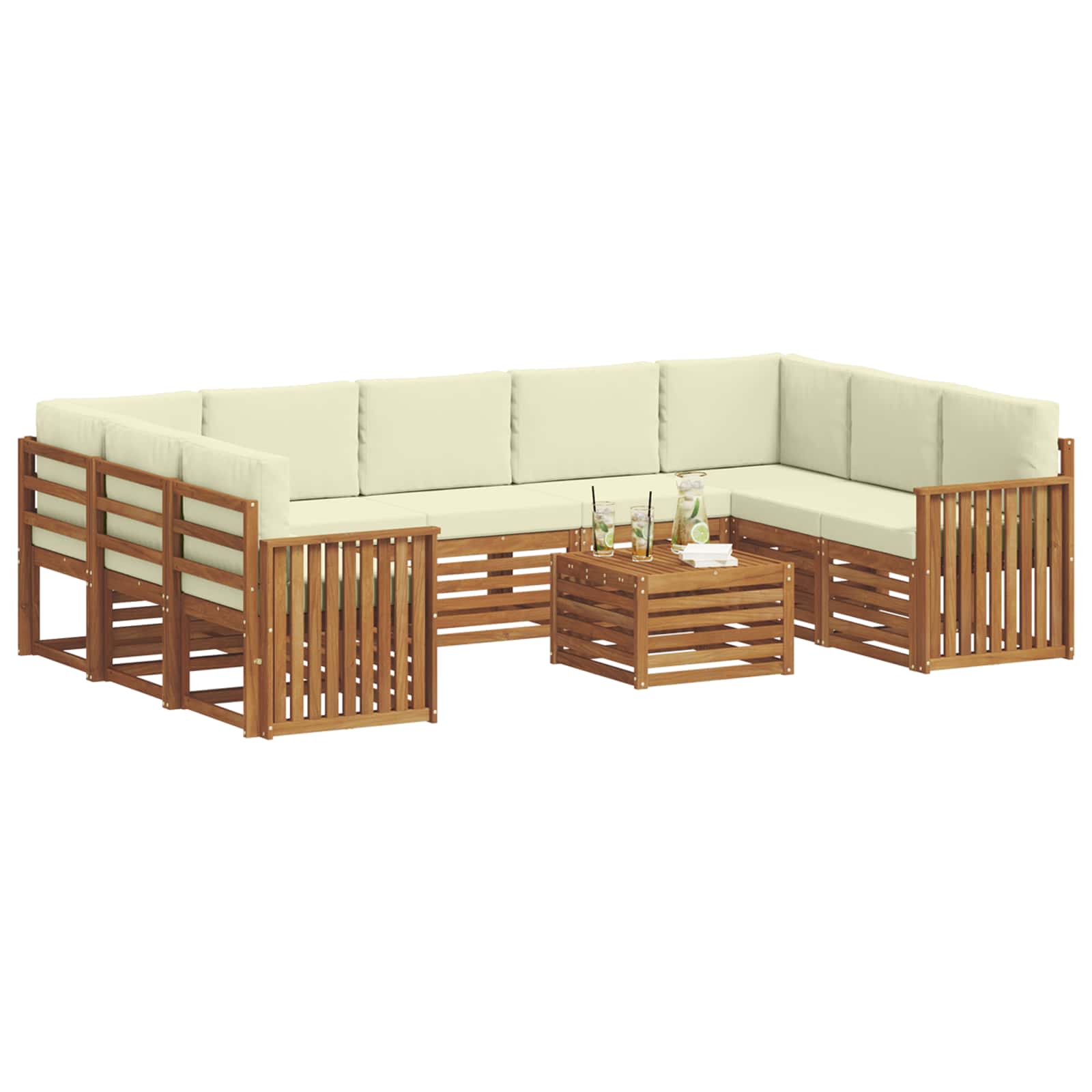 Sofagarnituren 10 pcs Natur und Creme Massivholz Akazie
