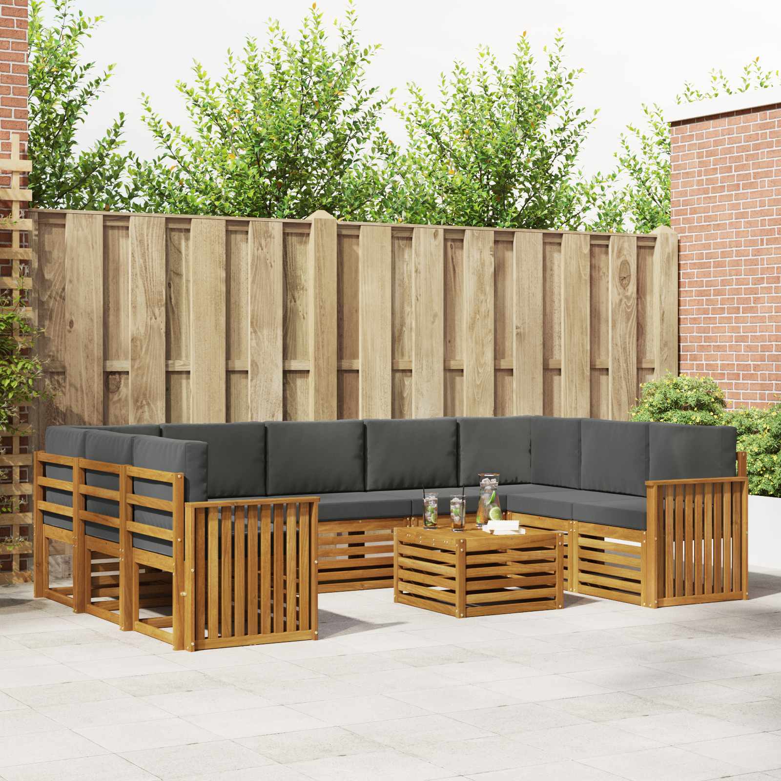 Sofagarnituren 10 pcs Natur und Anthrazit Massivholz Akazie