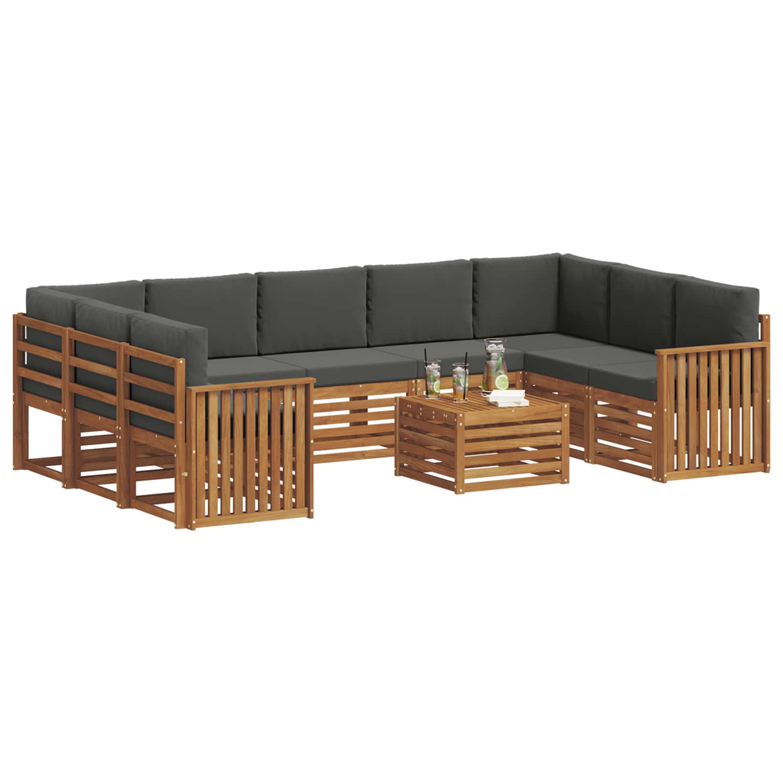 Sofagarnituren 10 pcs Natur und Anthrazit Massivholz Akazie