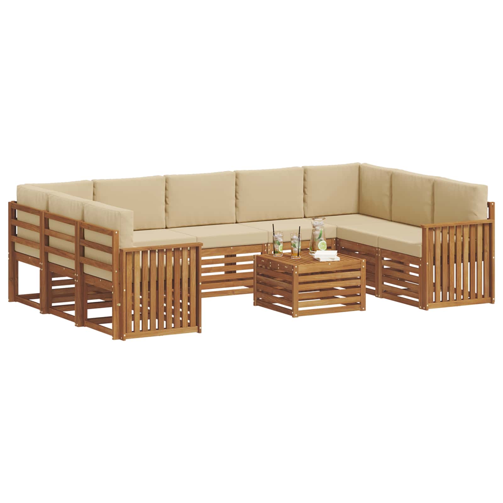 Sofagarnituren 10 pcs Natur und Beige Massivholz Akazie