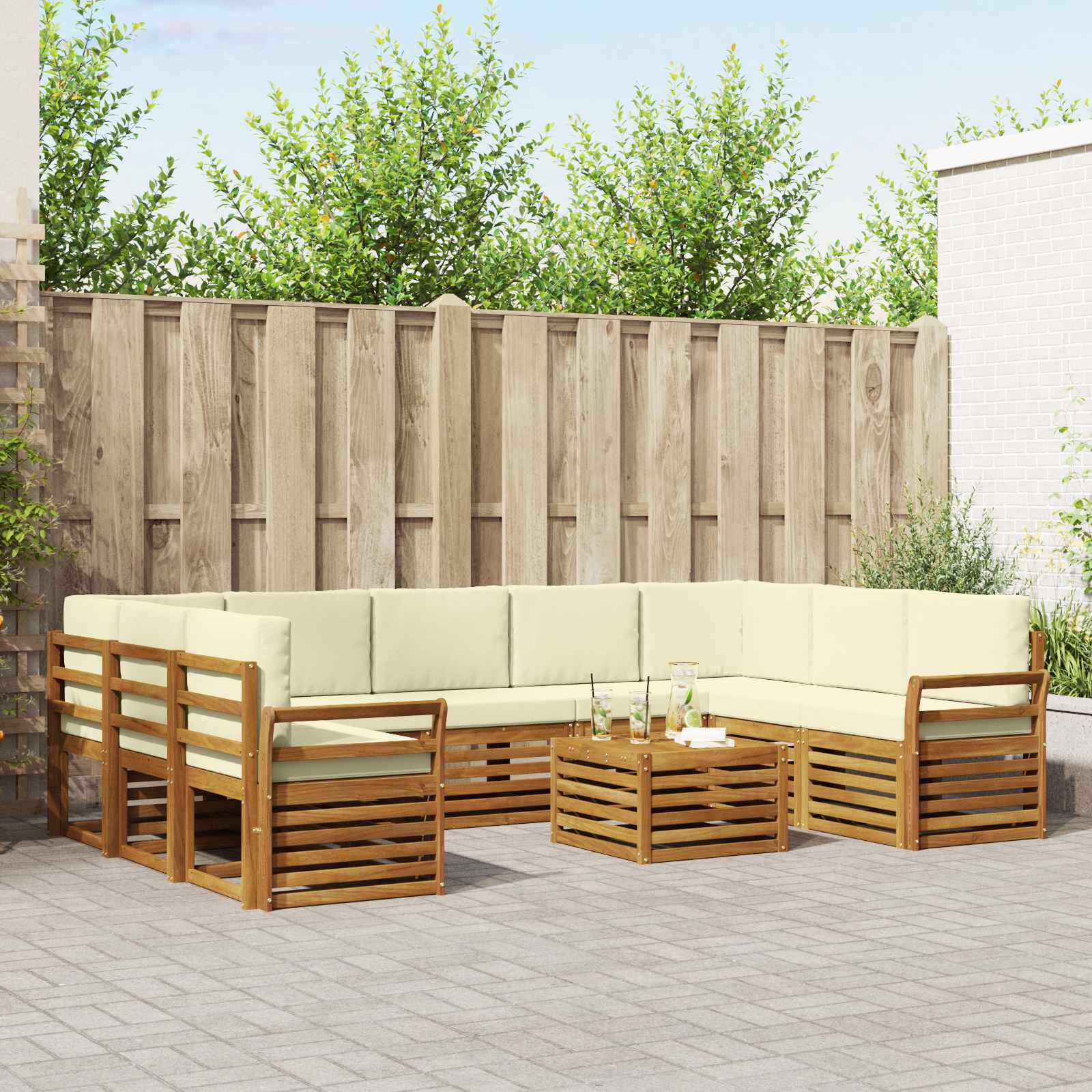 Sofagarnituren 10 pcs Natur und Creme Massivholz Akazie