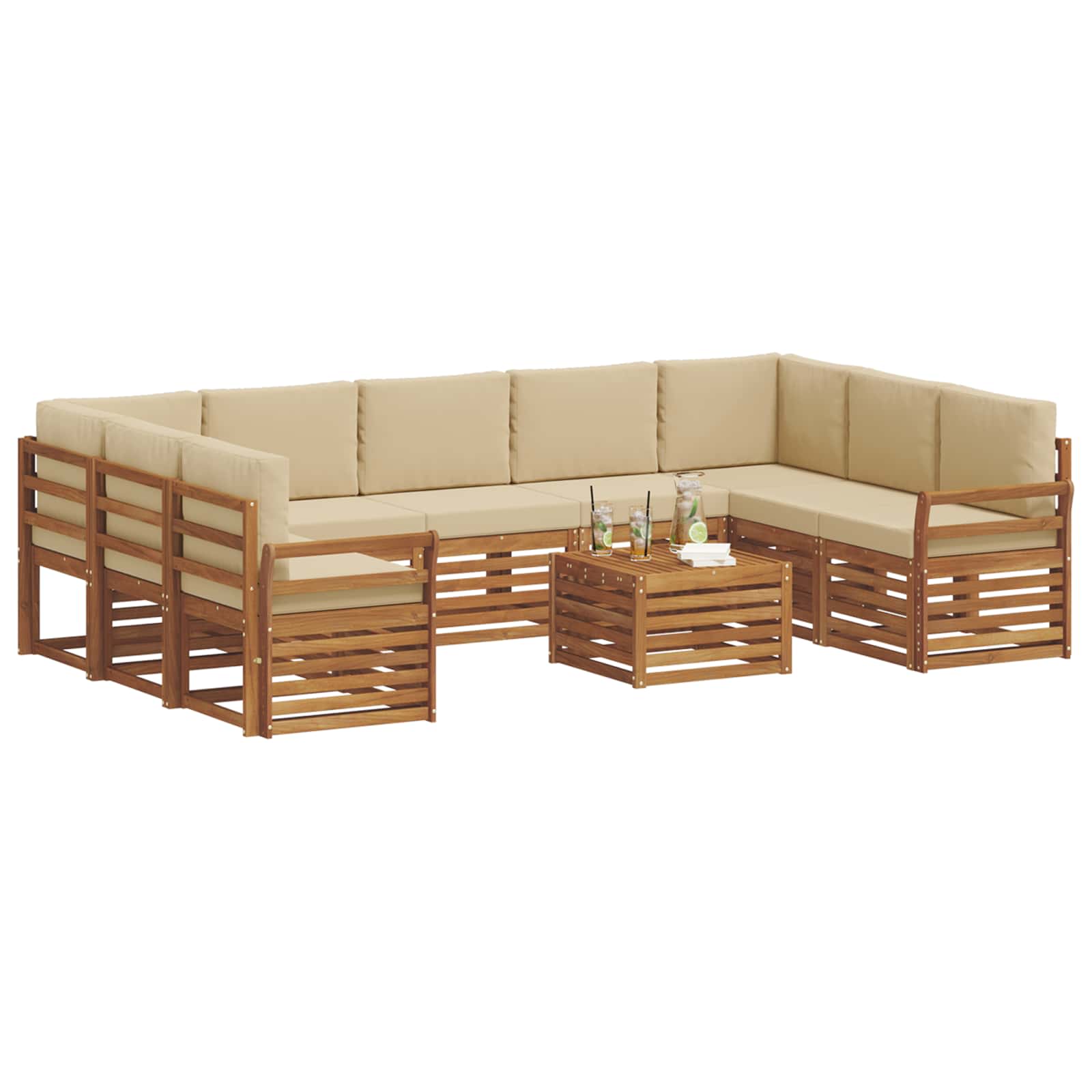 Sofagarnituren 10 pcs Natur und Beige Massivholz Akazie