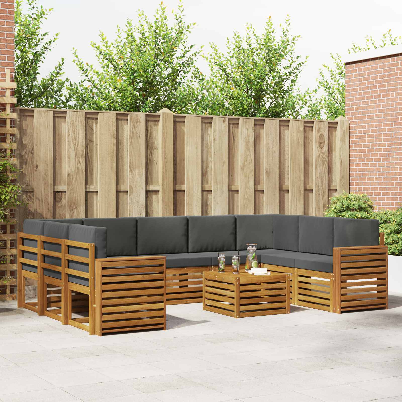 Sofagarnituren 10 pcs Natur und Anthrazit Massivholz Akazie
