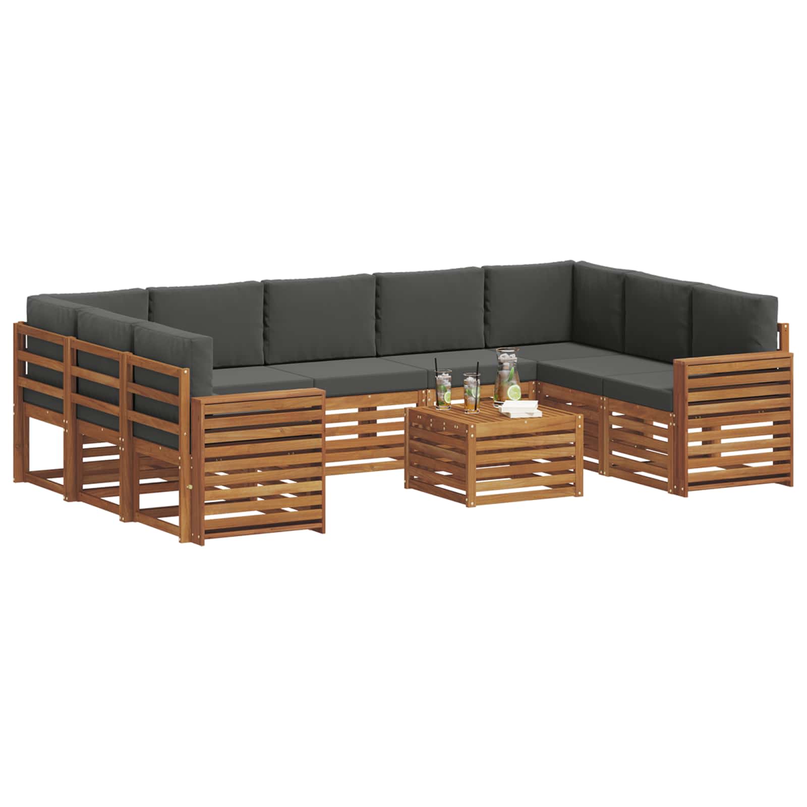 Sofagarnituren 10 pcs Natur und Anthrazit Massivholz Akazie