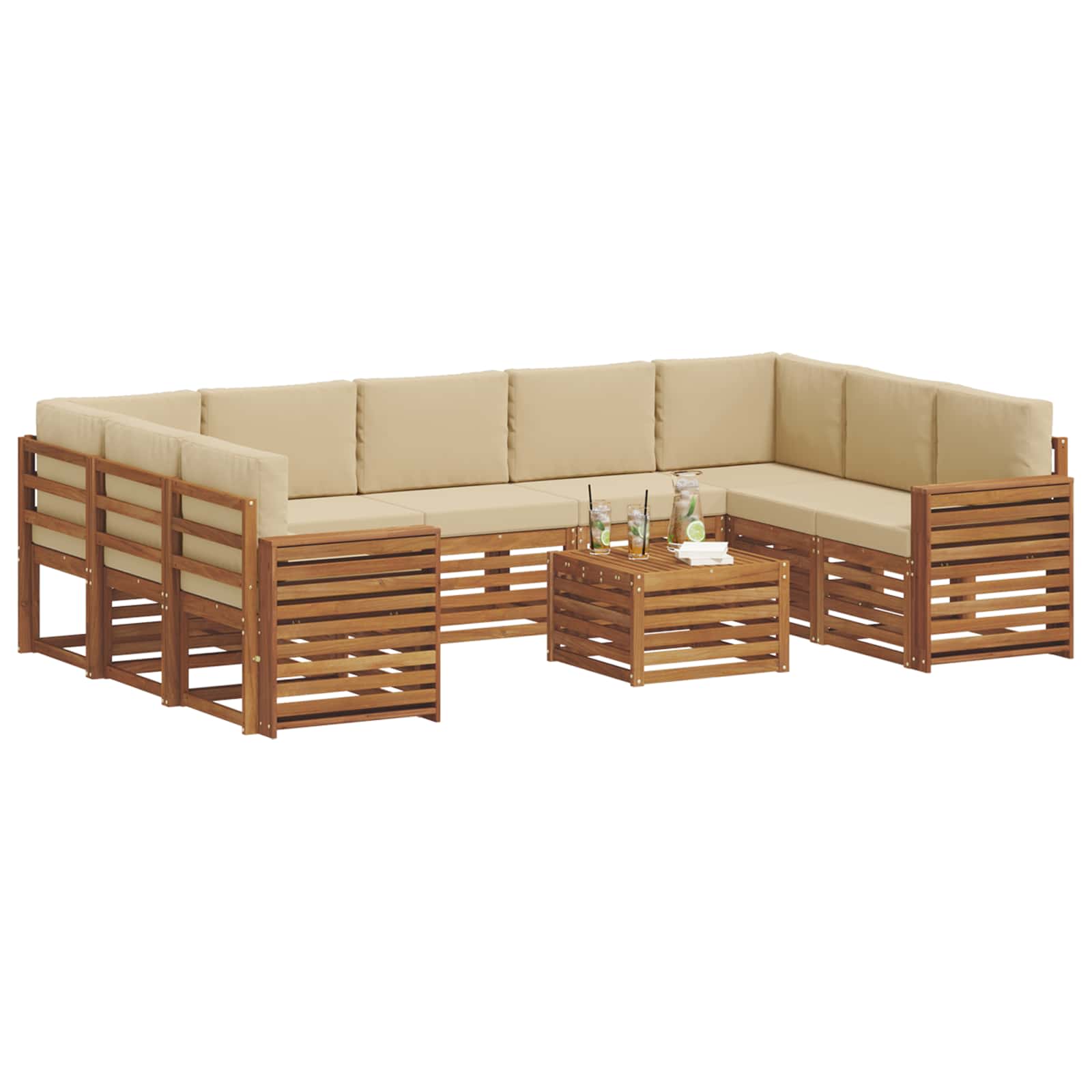 Sofagarnituren 10 pcs Natur und Beige Massivholz Akazie