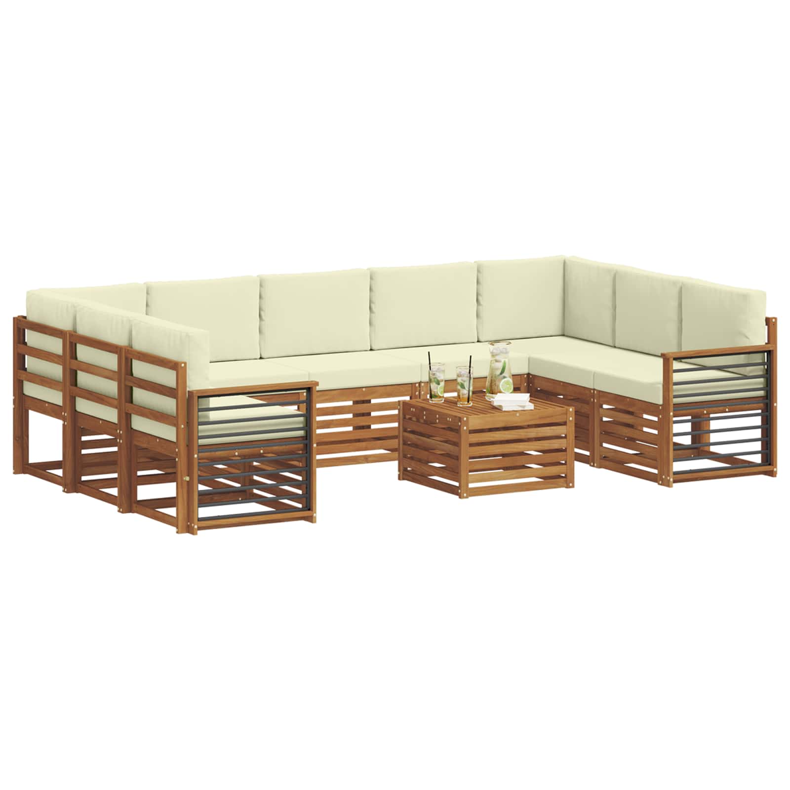 Sofagarnituren 10 pcs Natur und Creme Massivholz Akazie