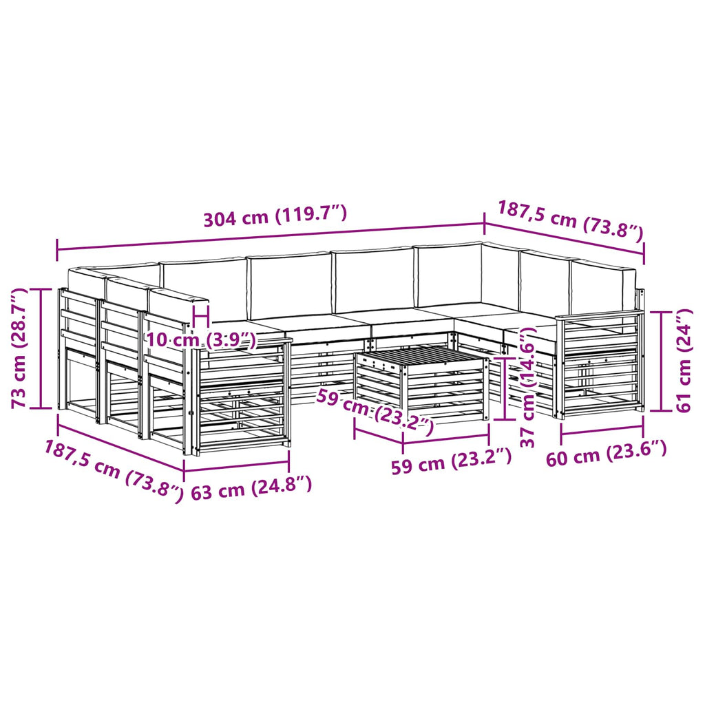 Sofagarnituren 10 pcs Natur und Anthrazit Massivholz Akazie
