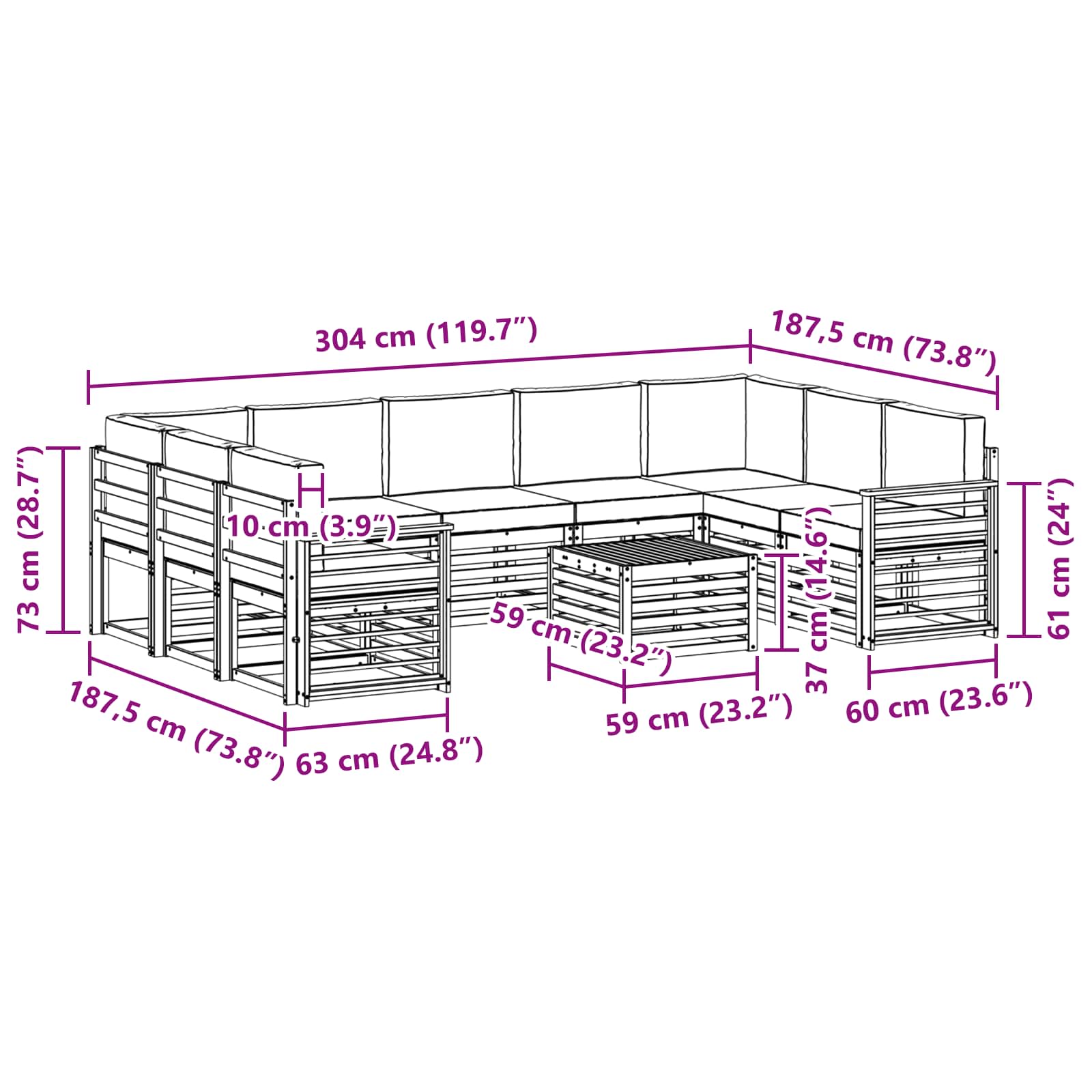 Sofagarnituren 10 pcs Natur und Anthrazit Massivholz Akazie