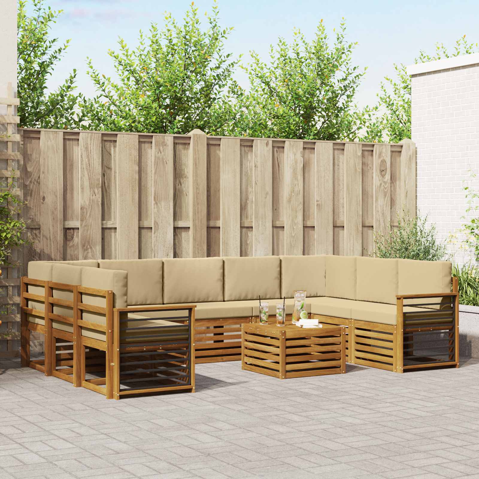 Sofagarnituren 10 pcs Natur und Beige Massivholz Akazie