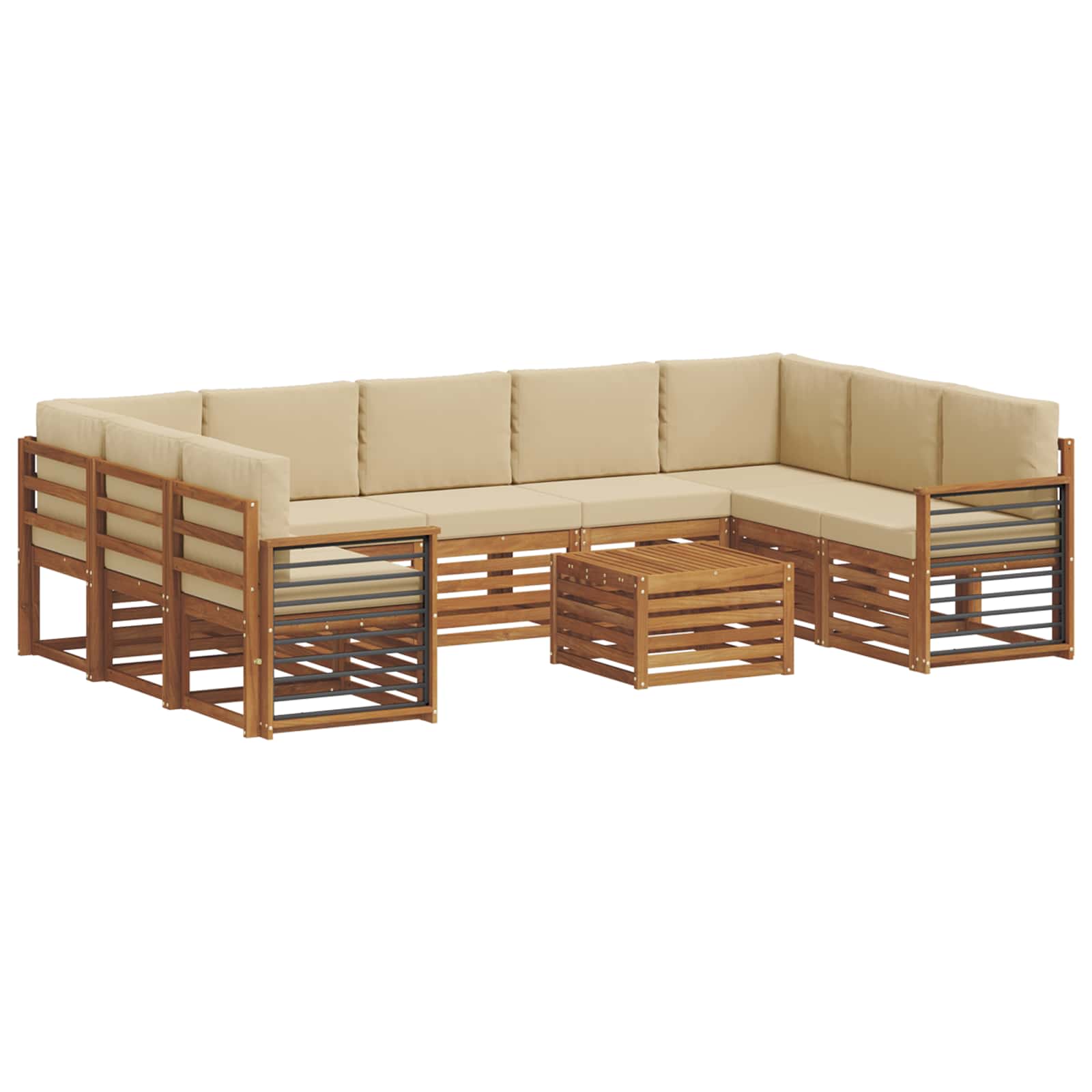 Sofagarnituren 10 pcs Natur und Beige Massivholz Akazie