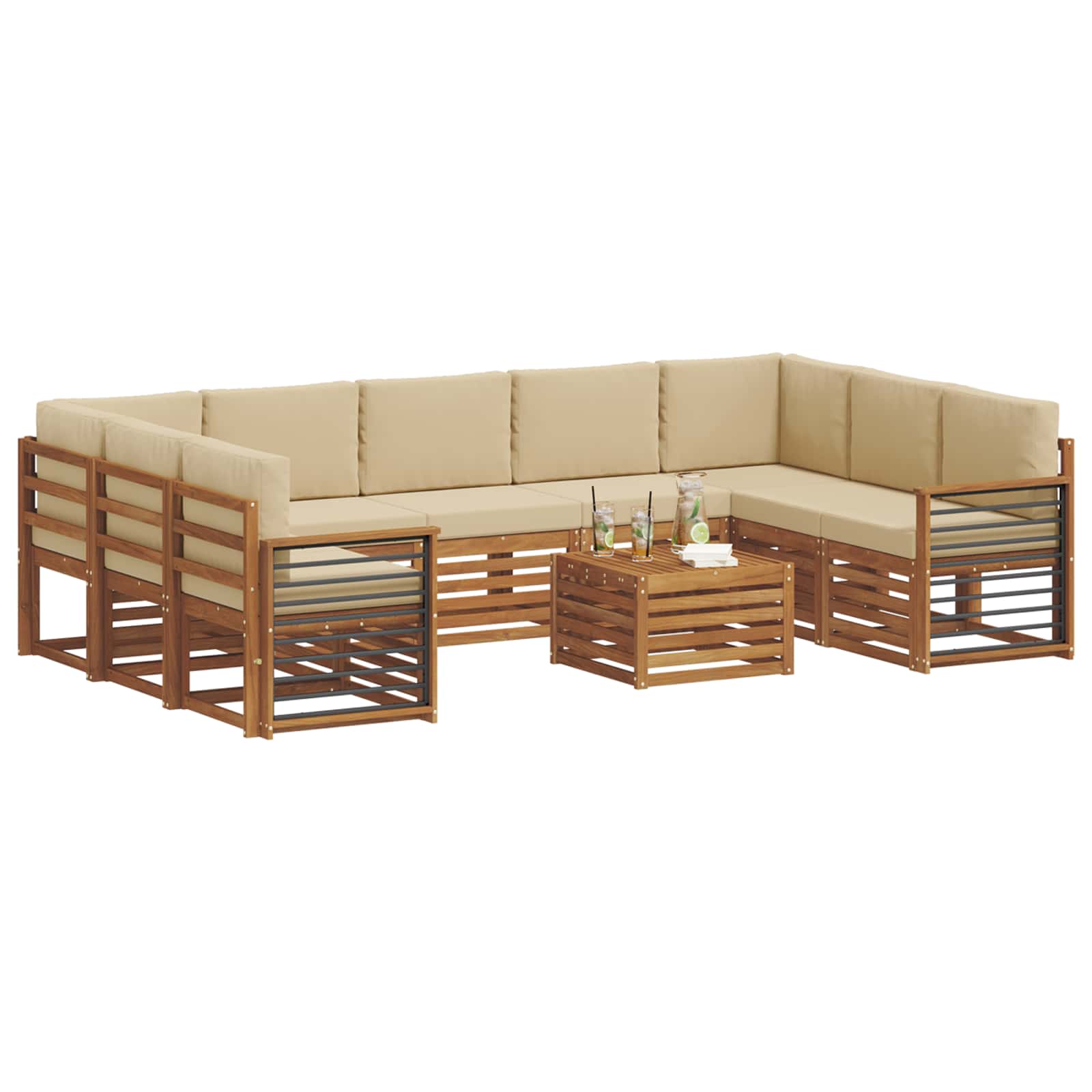 Sofagarnituren 10 pcs Natur und Beige Massivholz Akazie