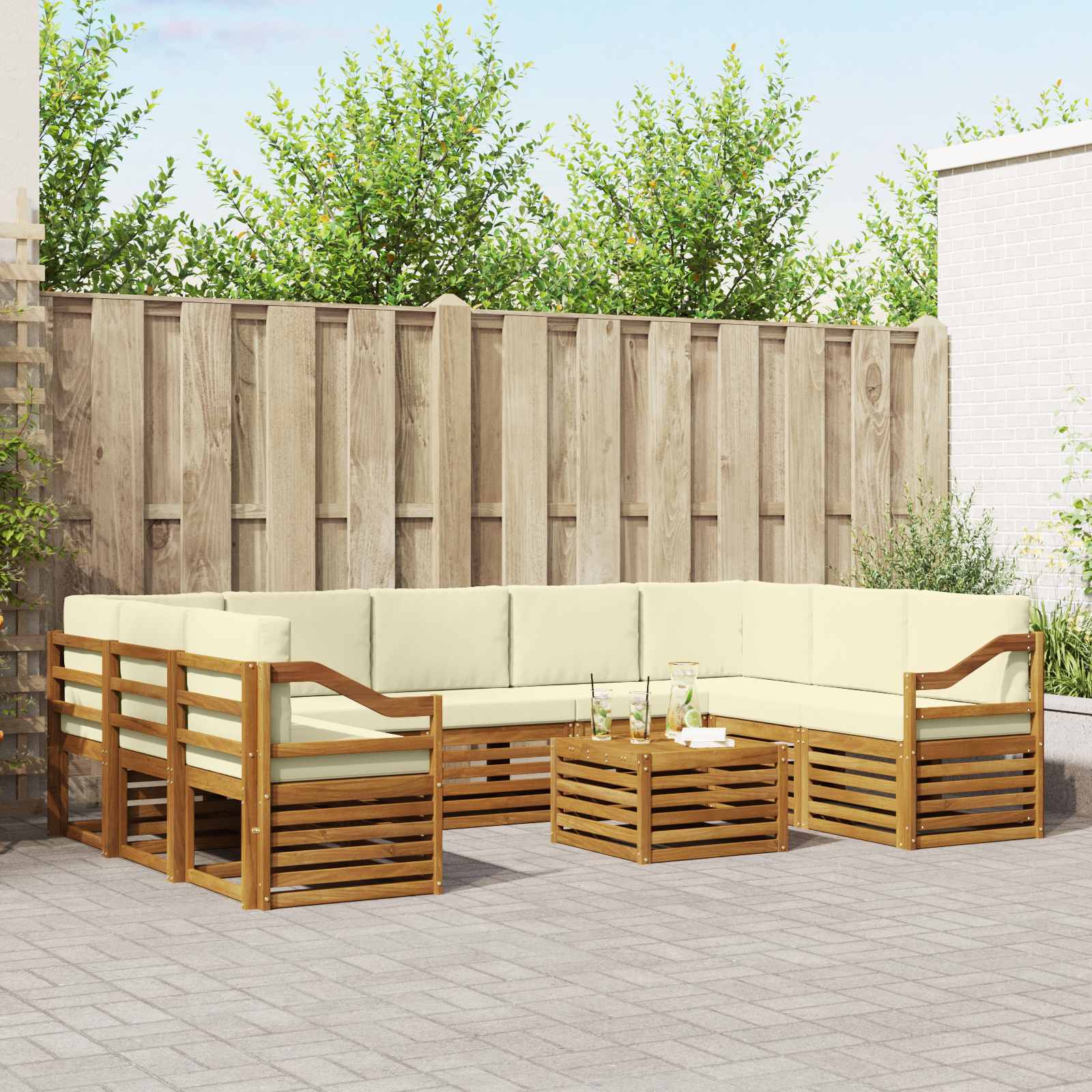 Sofagarnituren 10 pcs Natur und Creme Massivholz Akazie