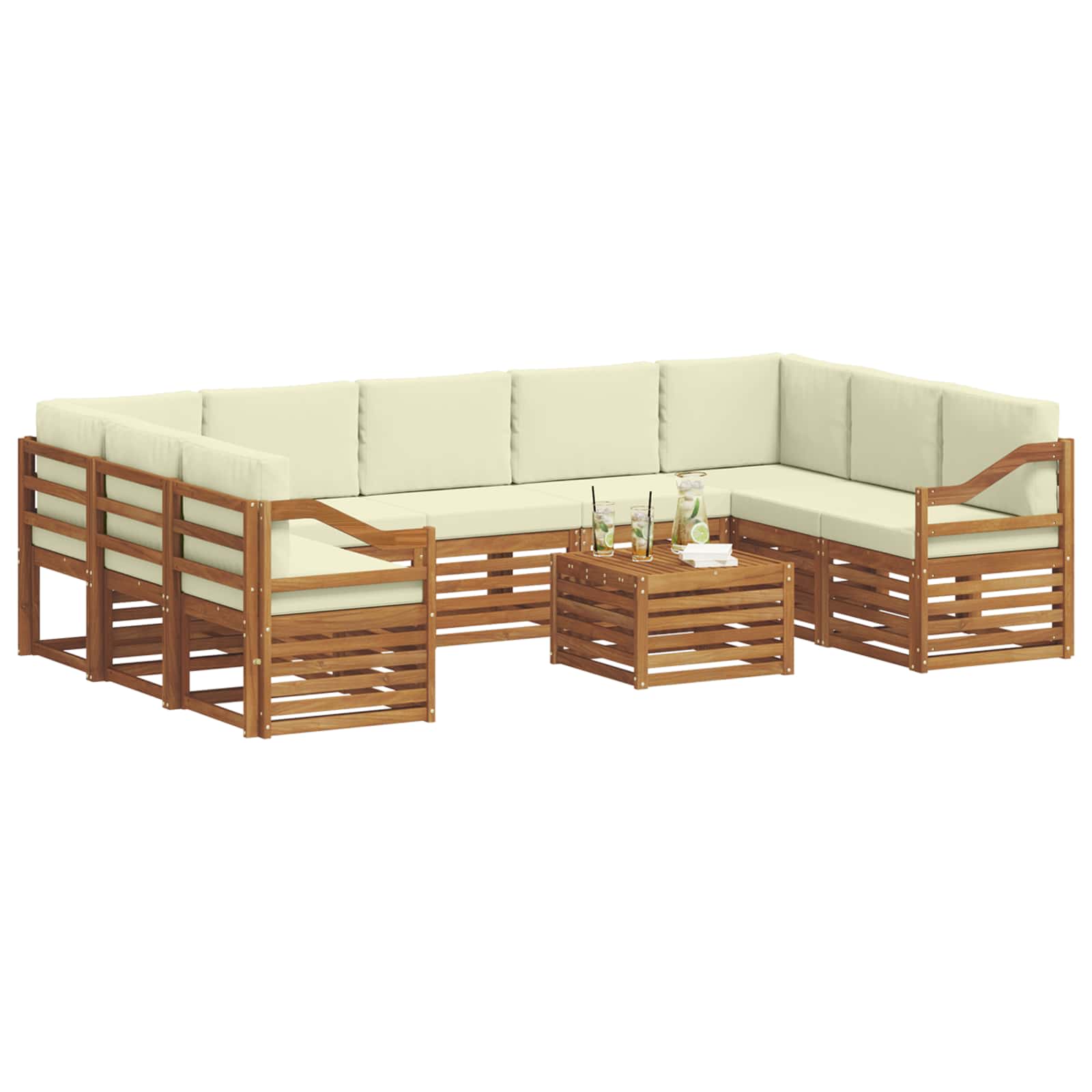 Sofagarnituren 10 pcs Natur und Creme Massivholz Akazie