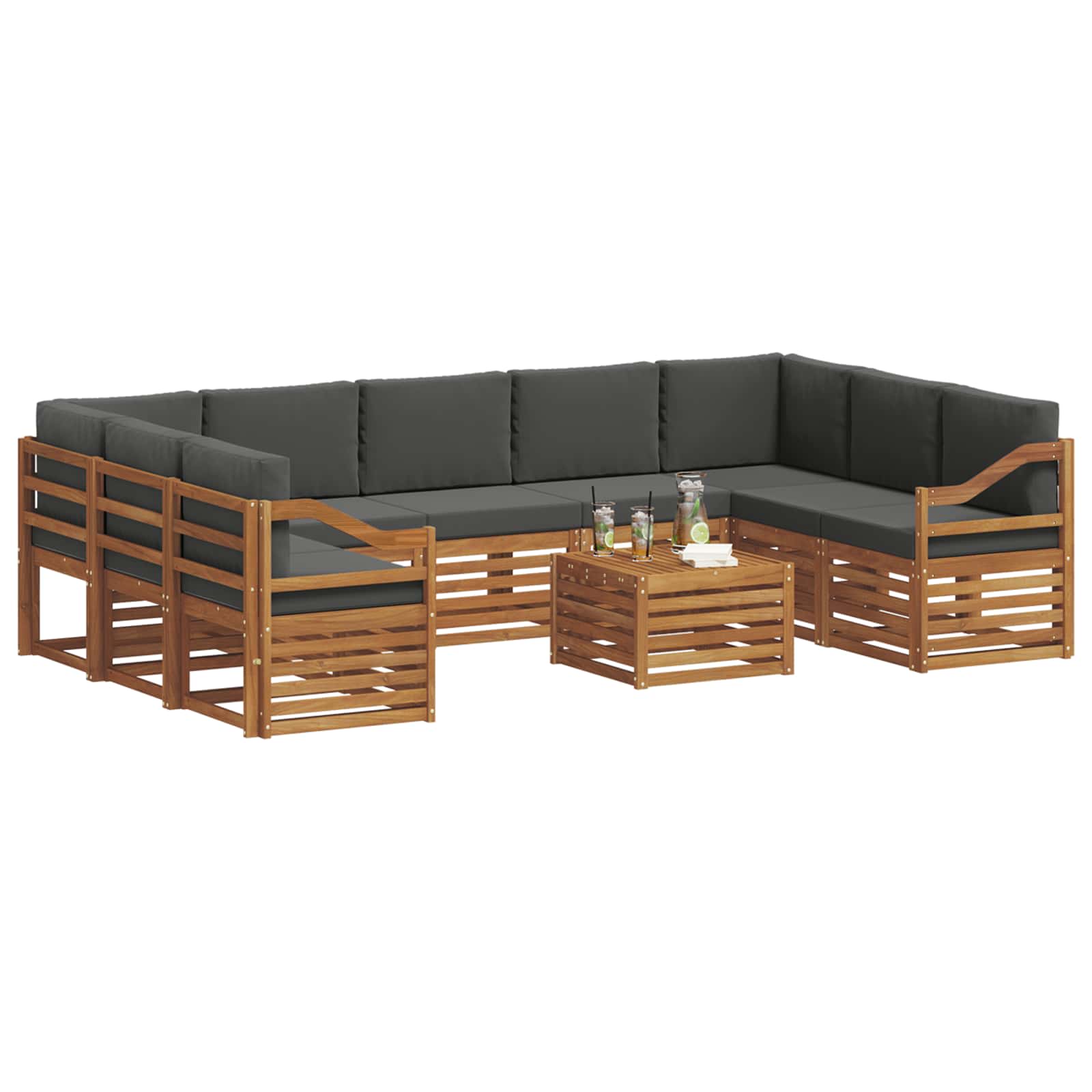 Sofagarnituren 10 pcs Natur und Anthrazit Massivholz Akazie