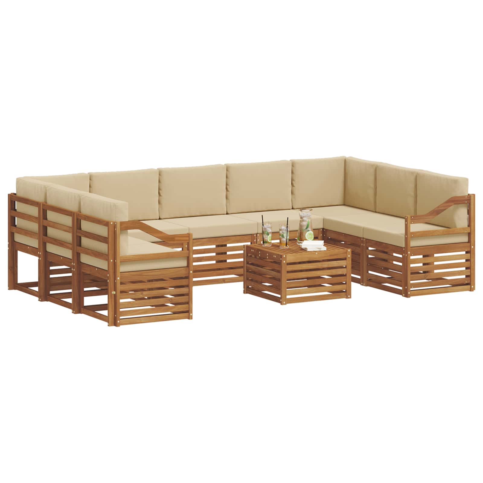 Sofagarnituren 10 pcs Natur und Beige Massivholz Akazie