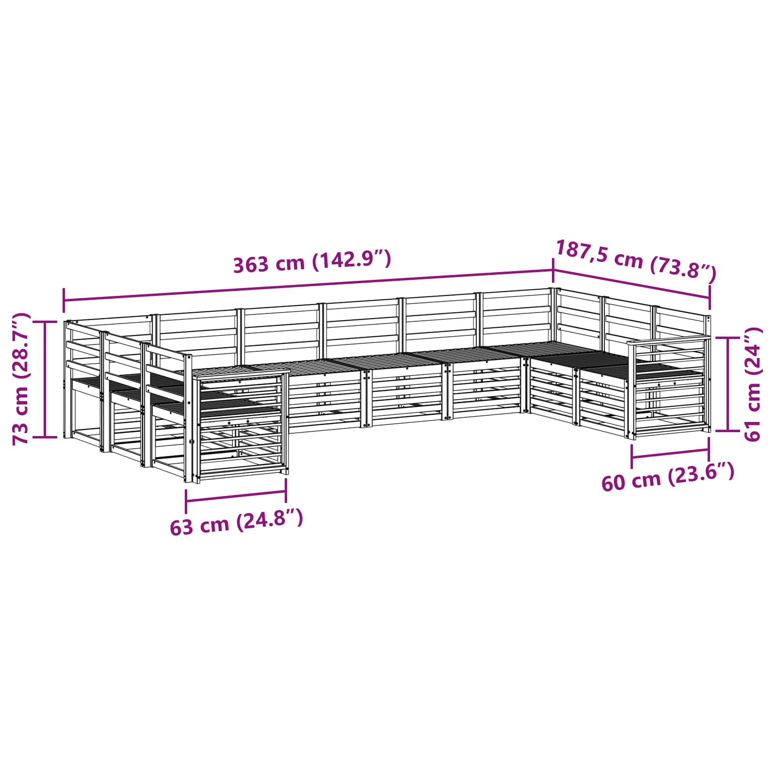 Sofagarnituren 10 pcs Natur Massivholz Akazie