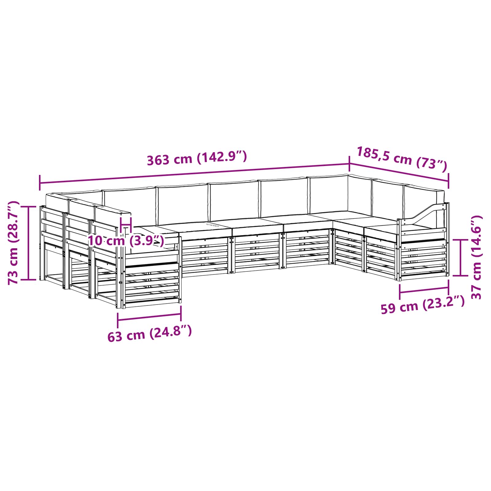Ecksofa Set mit Kissen 10 pcs Natürlich und Hellgrau