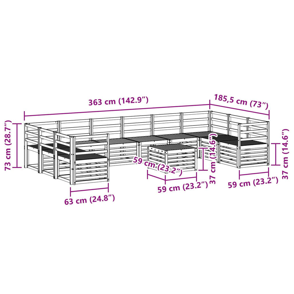 Outdoor-Sofagarnitur 11 pcs Natur Massivholz Akazie