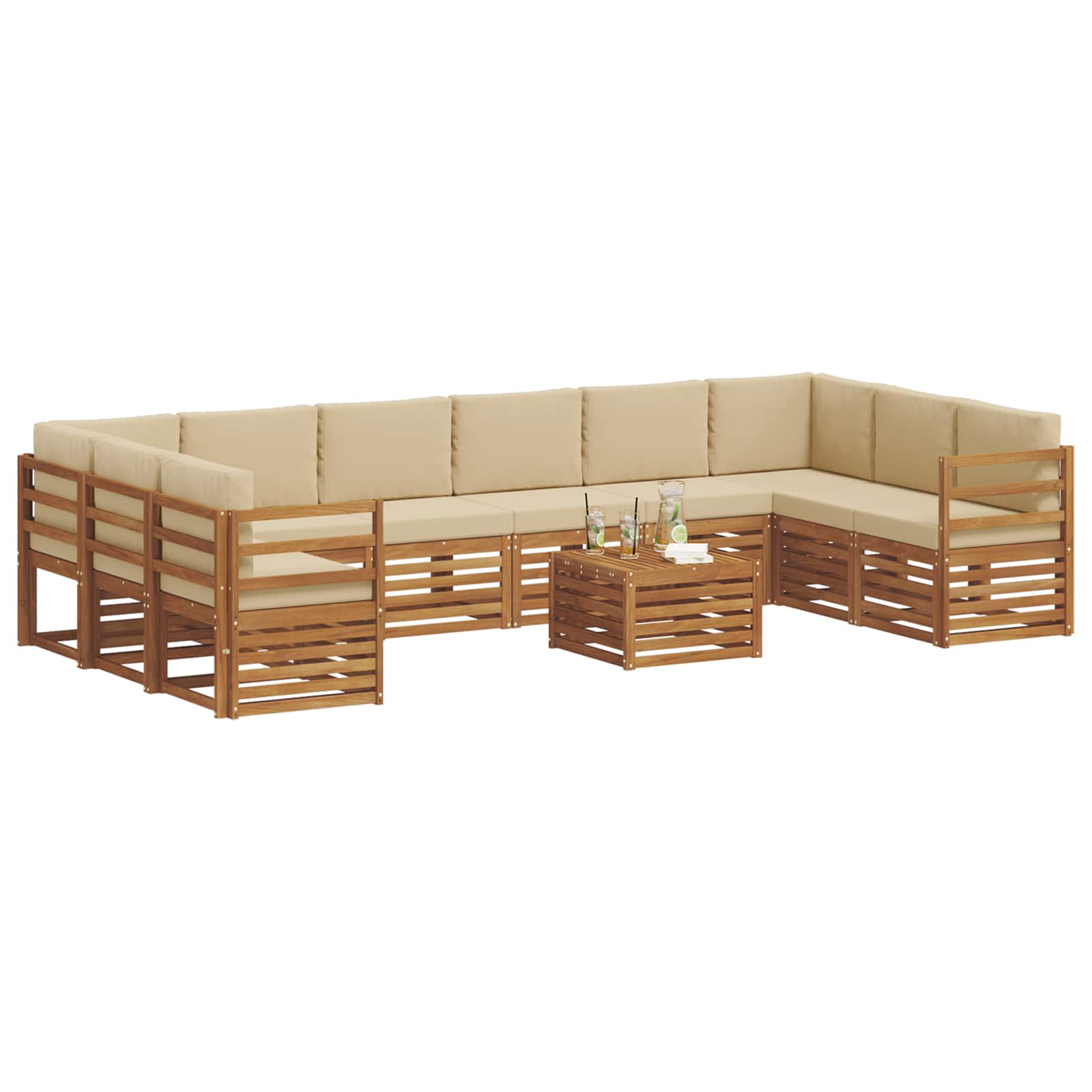 Outdoor-Sofagarnitur 11 pcs Natur und Beige Massivholz Akazie