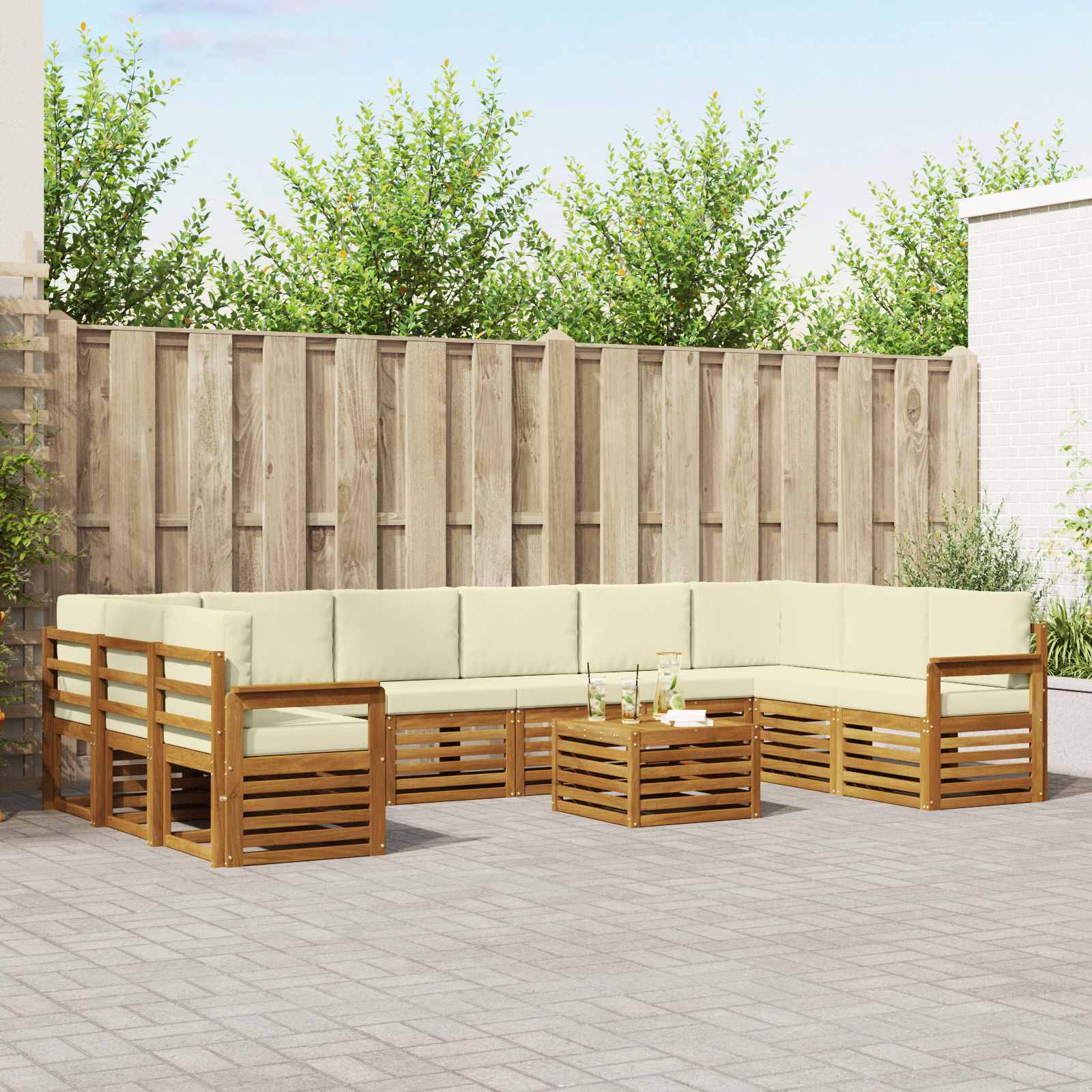 Outdoor-Sofagarnitur 11 pcs Natur und Creme Massivholz Akazie