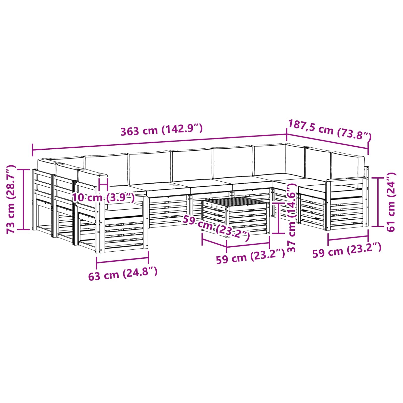 Outdoor-Sofagarnitur mit Kissen 11 pcs Natur und Anthrazit