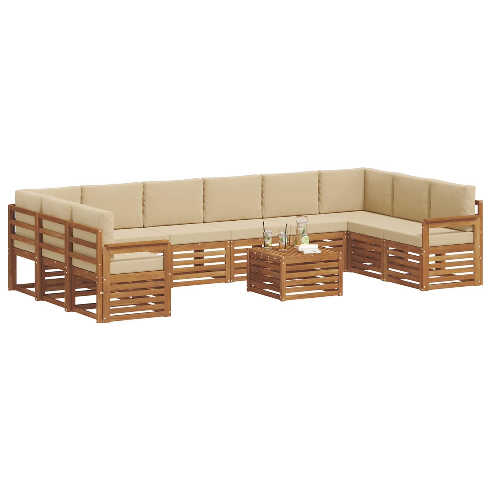 Outdoor-Sofagarnitur 11 pcs Natur und Beige Massivholz Akazie