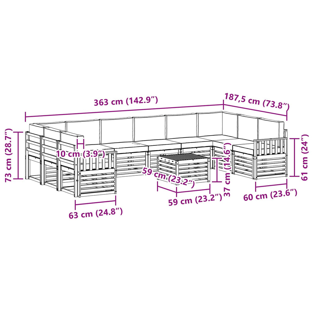 Outdoor-Sofagarnitur mit Kissen 11 pcs Natur und Anthrazit