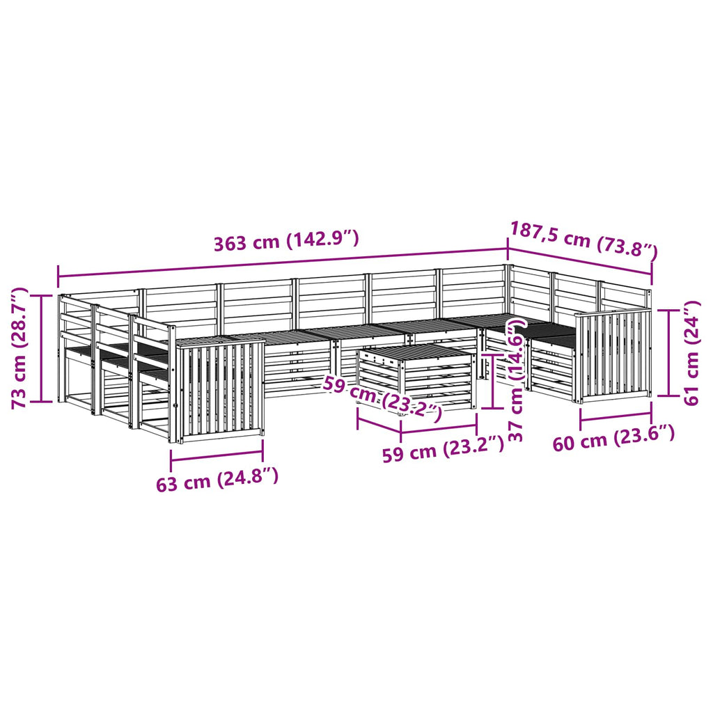 Outdoor-Sofagarnitur 11 pcs Natur Massivholz Akazie