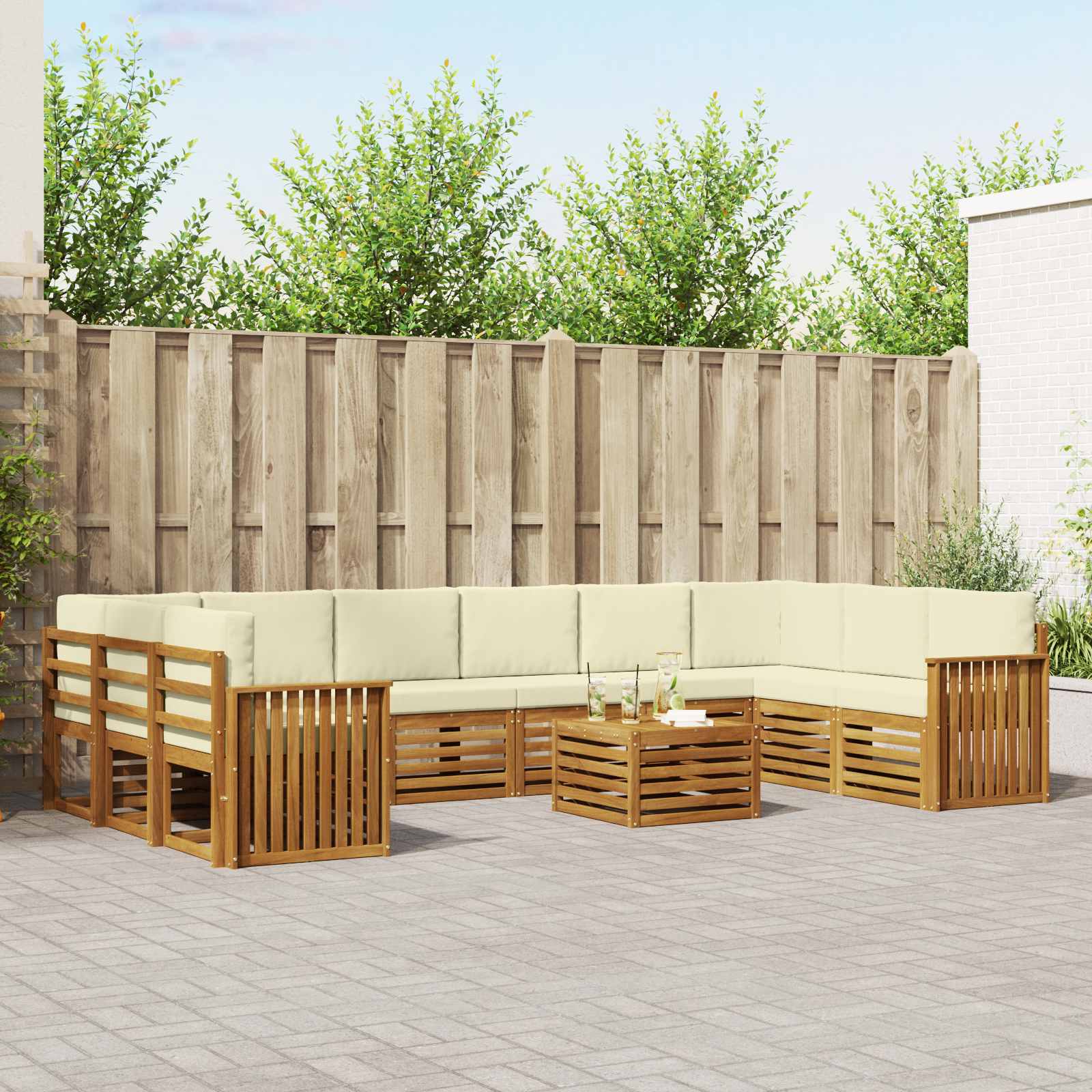 Outdoor-Sofagarnitur 11 pcs Natur und Creme Massivholz Akazie