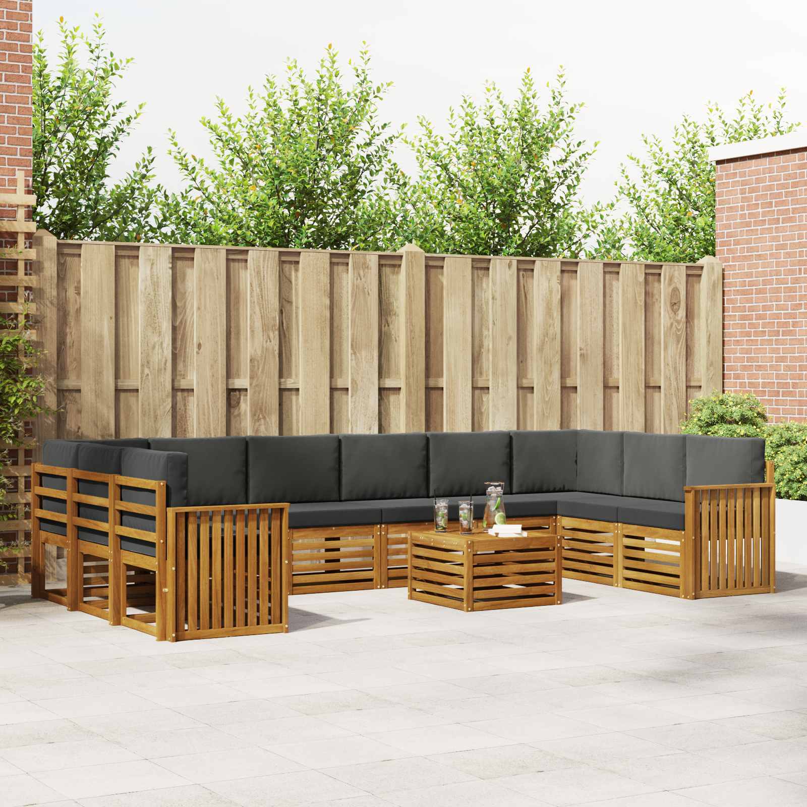 Outdoor-Sofagarnitur mit Kissen 11 pcs Natur und Anthrazit