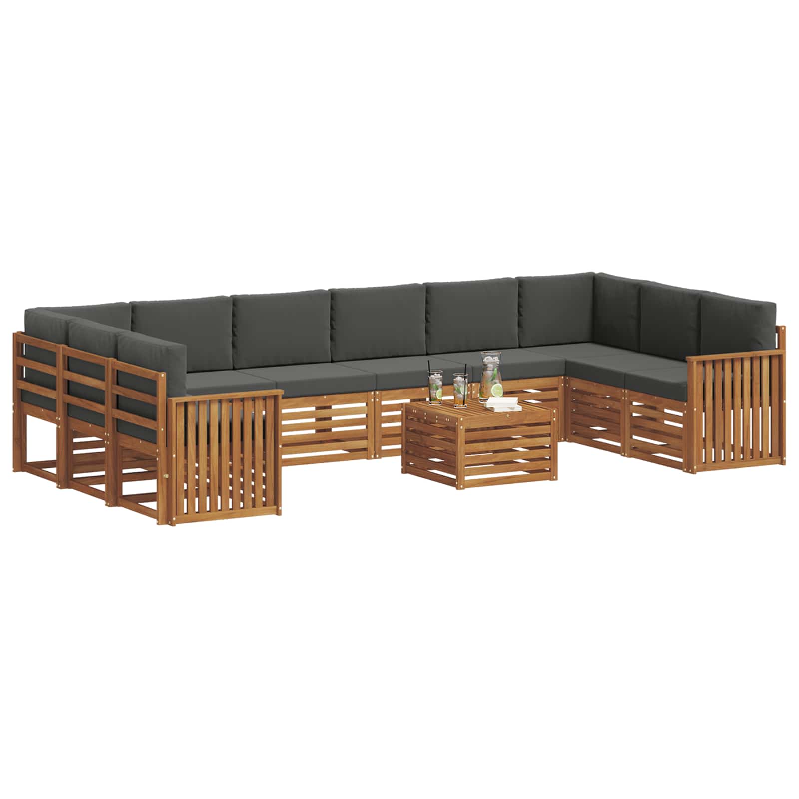 Outdoor-Sofagarnitur mit Kissen 11 pcs Natur und Anthrazit
