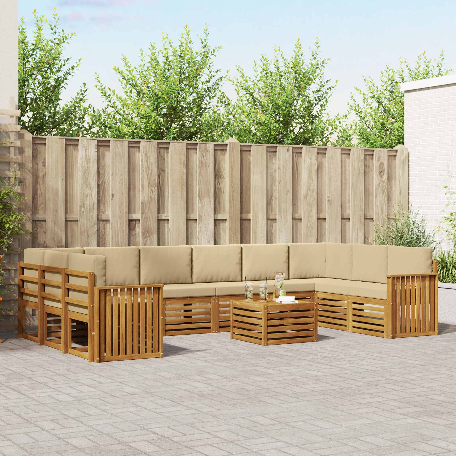 Outdoor-Sofagarnitur 11 pcs Natur und Beige Massivholz Akazie