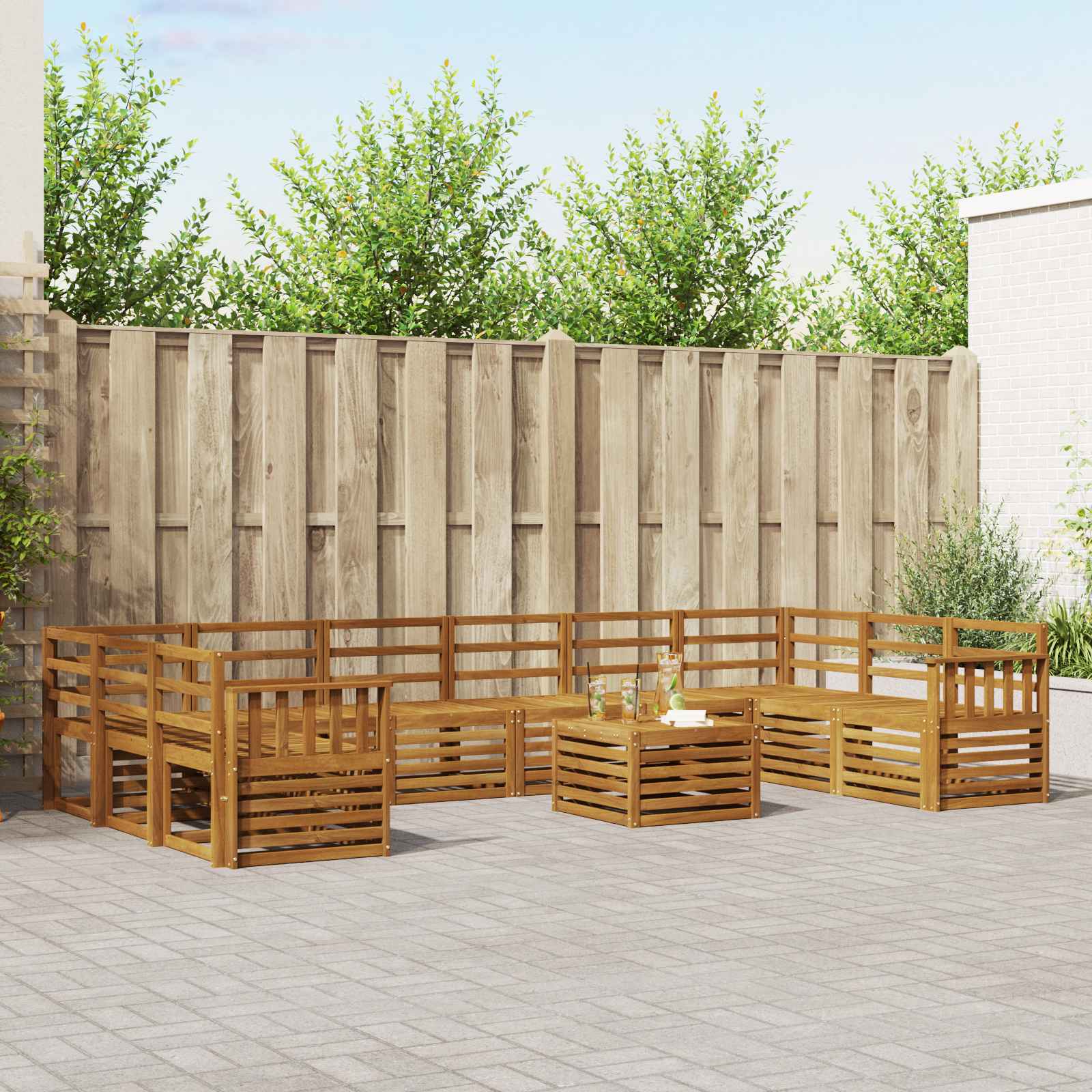 Outdoor-Sofagarnitur 11 pcs Natur Massivholz Akazie