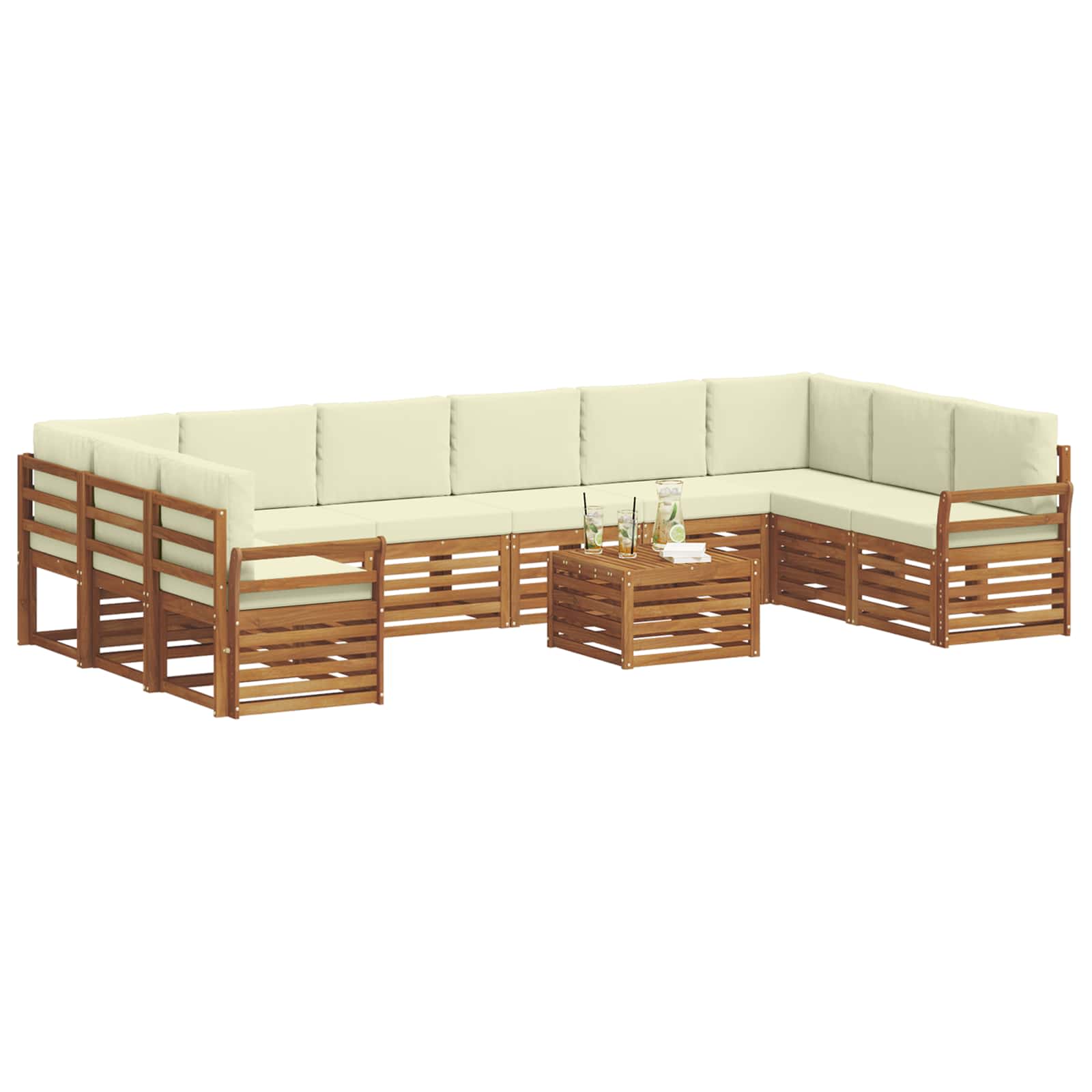 Outdoor-Sofagarnitur 11 pcs Natur und Creme Massivholz Akazie